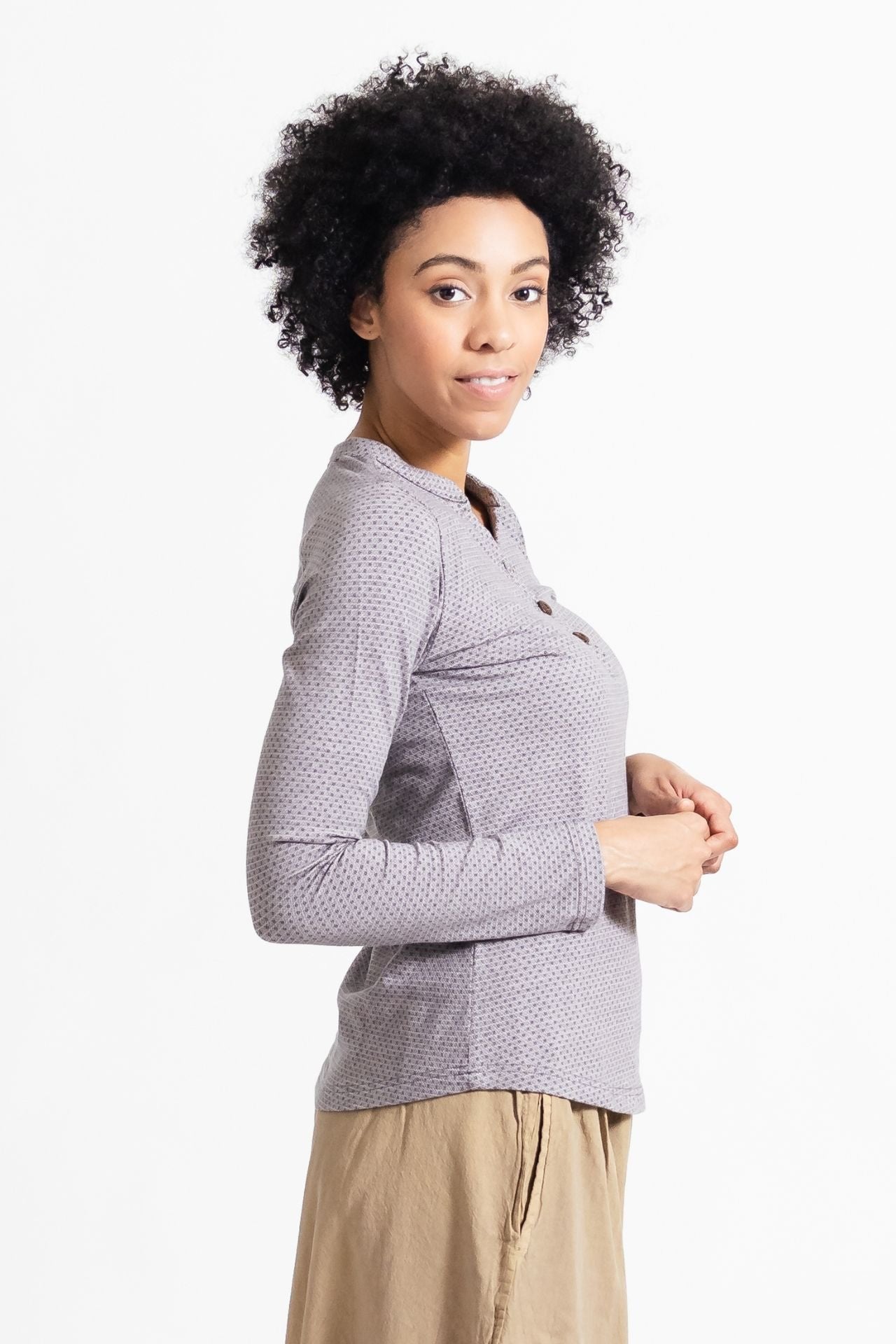 Surya Australia Organic Cotton Jacquard 'Clementine' Top from Nepal - Steel Blue