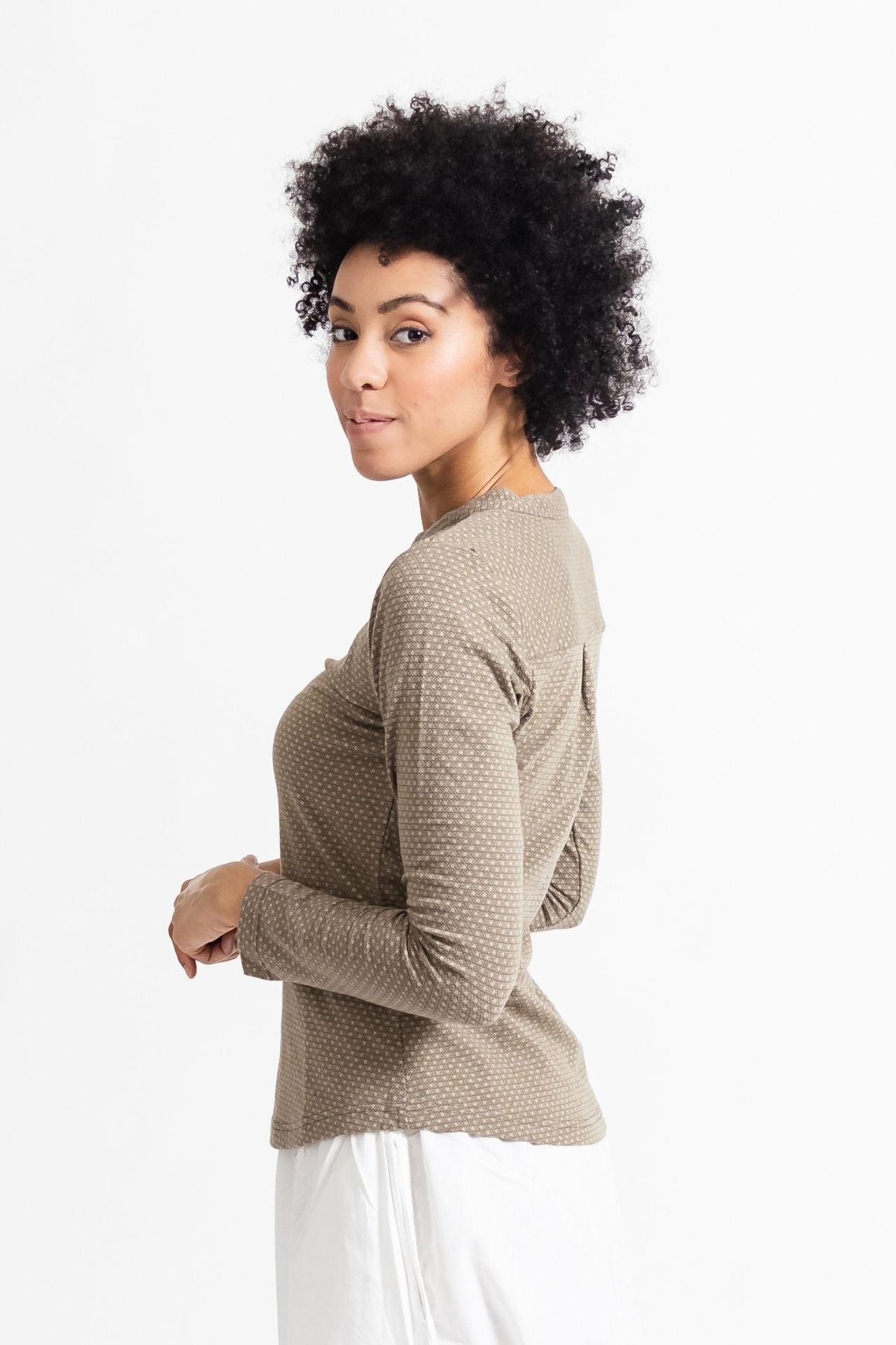 Surya Australia Organic Cotton Jacquard 'Clementine' Top from Nepal - Olive