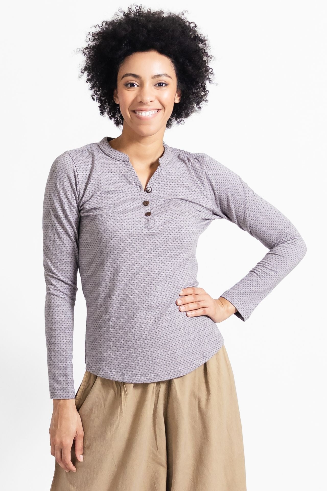 Surya Australia Organic Cotton Jacquard 'Clementine' Top from Nepal - Steel Blue