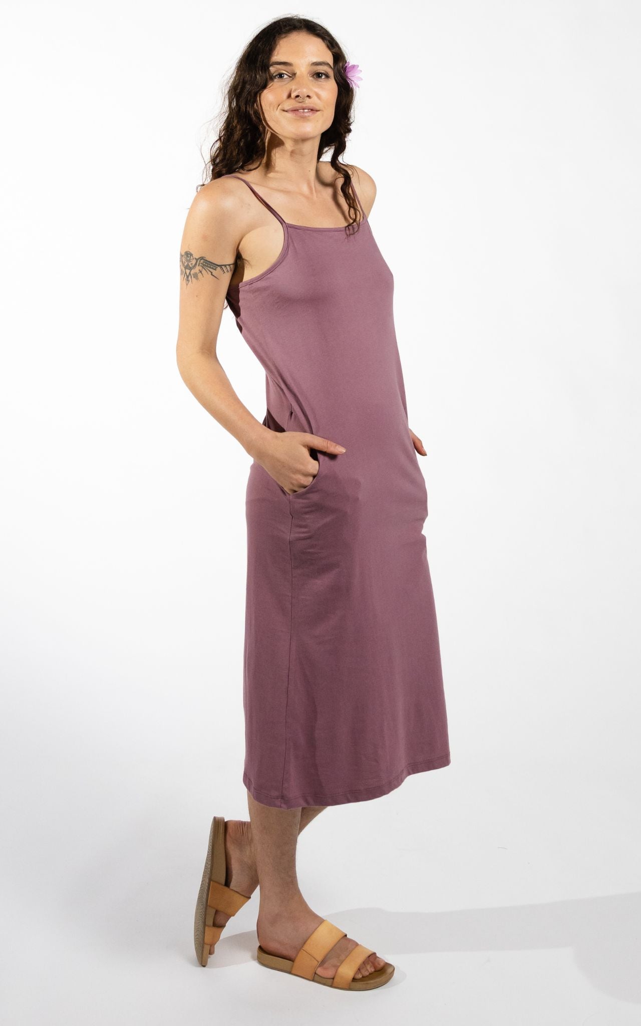 Surya Australia Organic Cotton Slip Dress made in Nepal - Dusty Mauve 