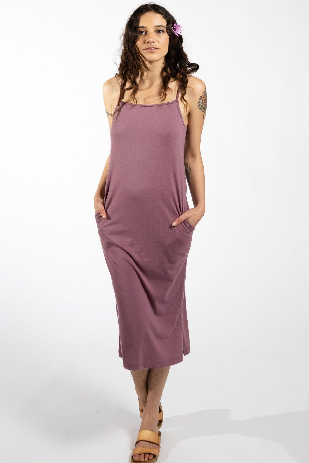 Surya Australia Organic Cotton Slip Dress made in Nepal - Dusty Mauve