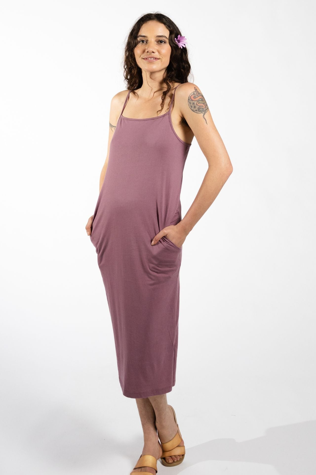 Surya Australia Organic Cotton Slip Dress made in Nepal - Dusty Mauve