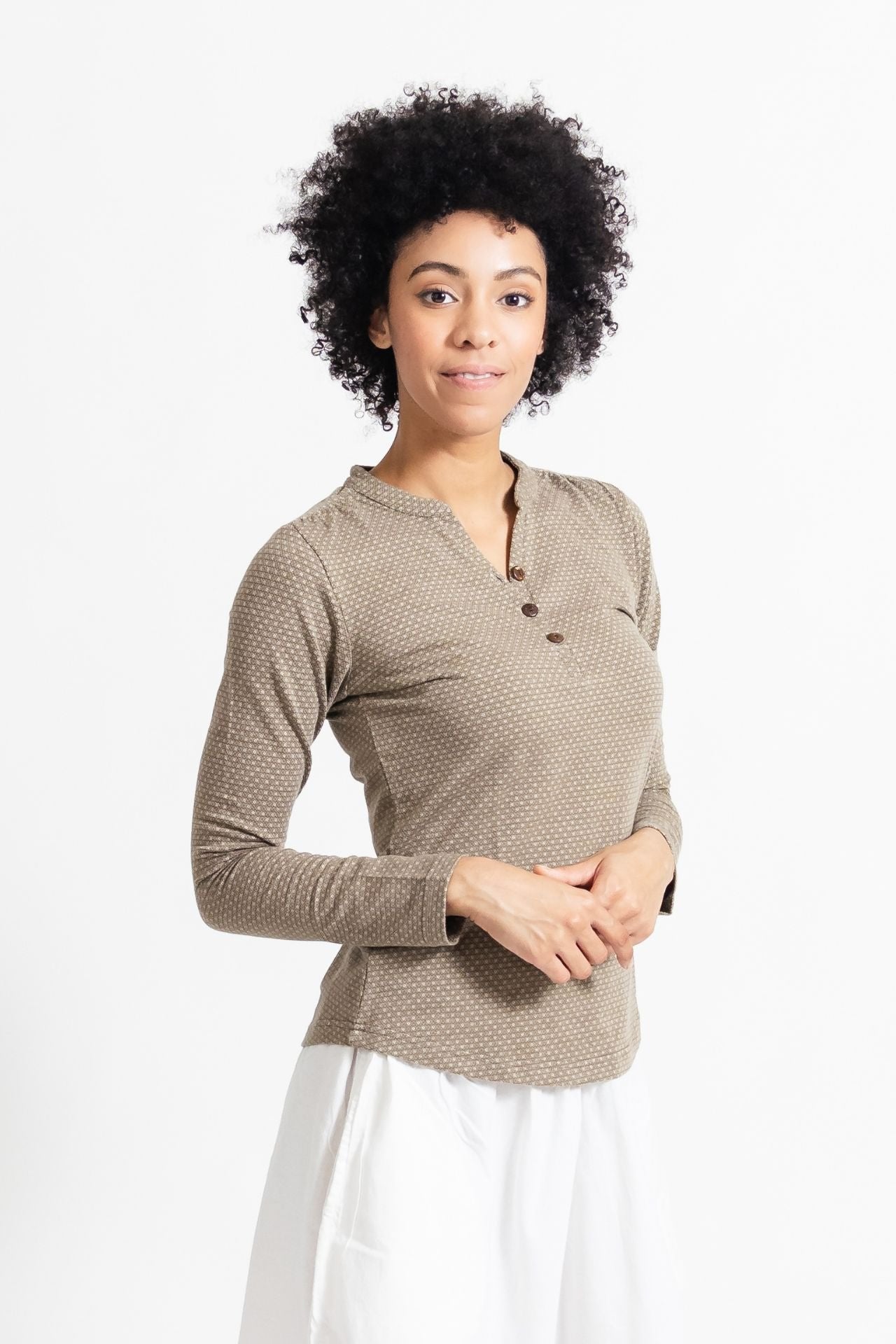 Surya Australia Organic Cotton Jacquard 'Clementine' Top from Nepal - Olive