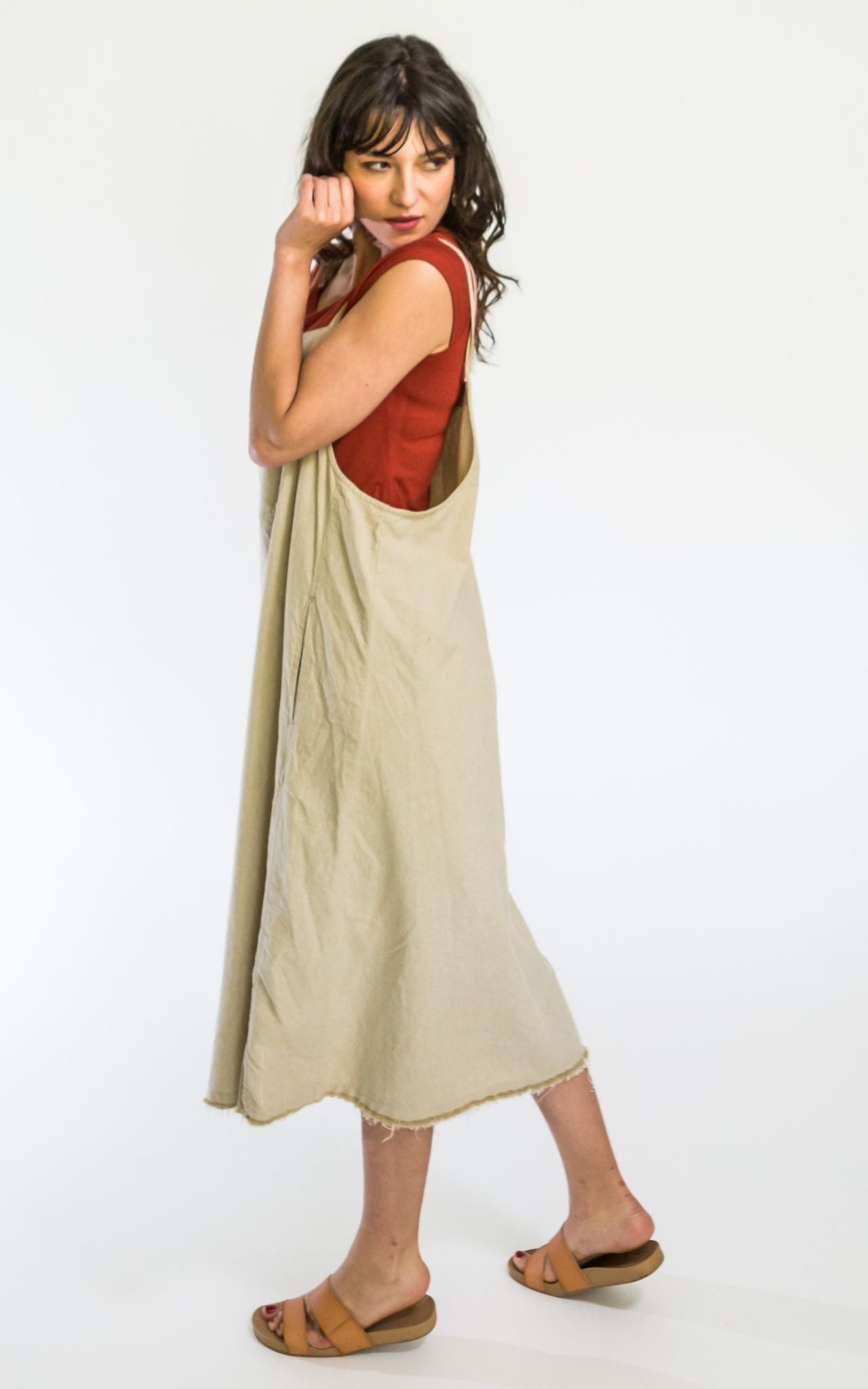 Surya Australia Ethical Cotton 'Sirena' Pinafore made in Nepal - Oatmeal