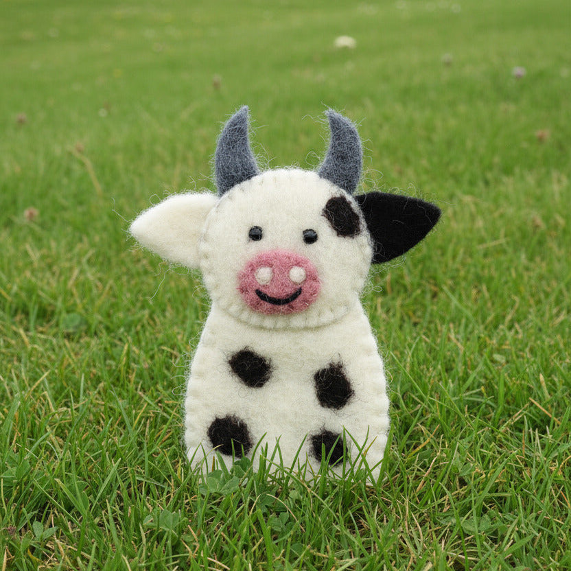 Surya Wool Wool Felt Finger Puppets from Nepal - Cow