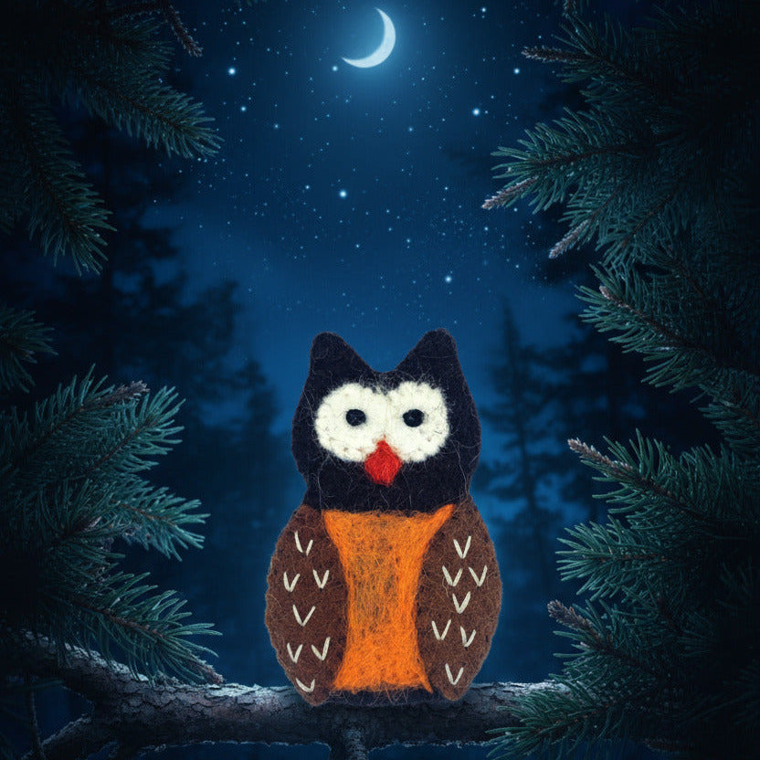 Surya Wool Felt Finger Puppets made in Nepal - Owl