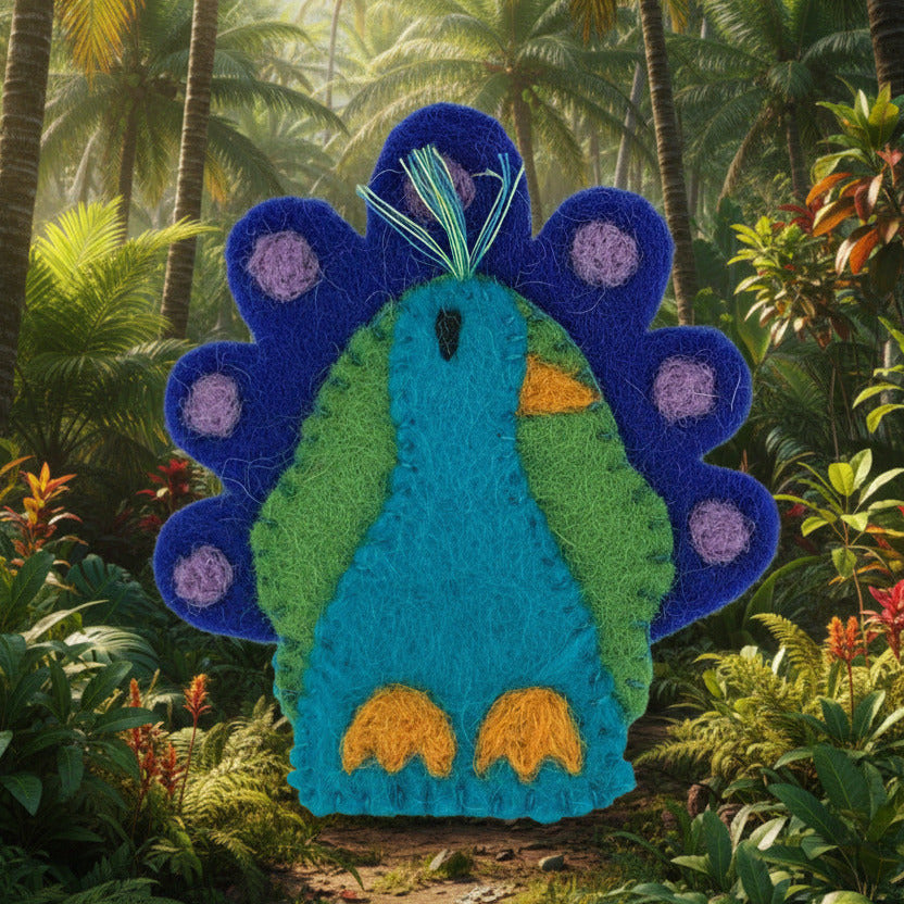 Surya Wool Felt Finger Puppets made in Nepal - Peacock