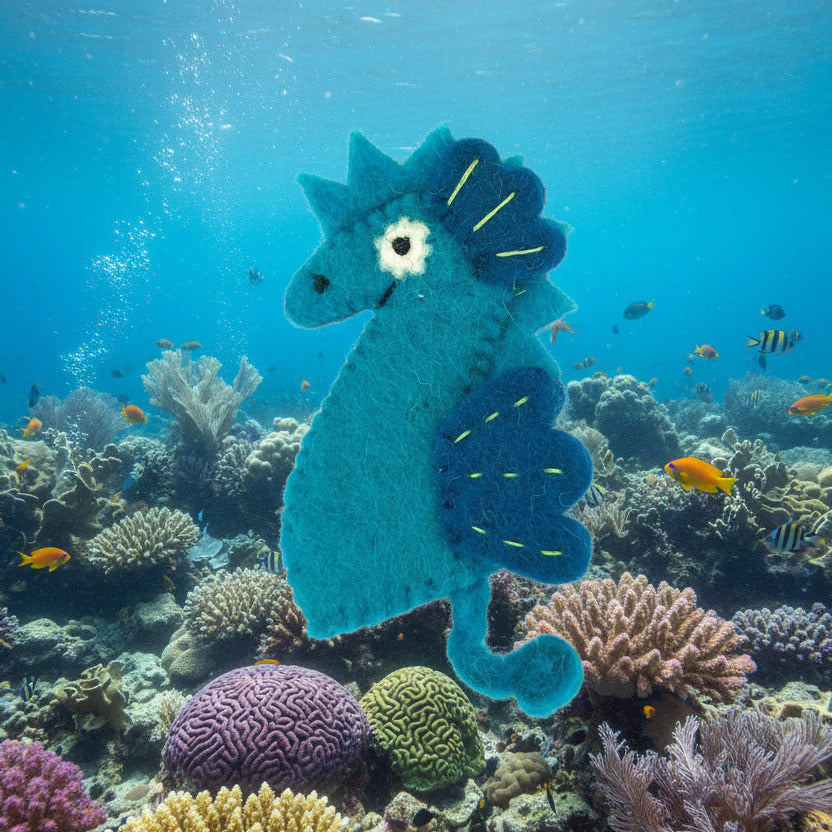 Surya Wool Felt Finger Puppets made in Nepal - Seahorse