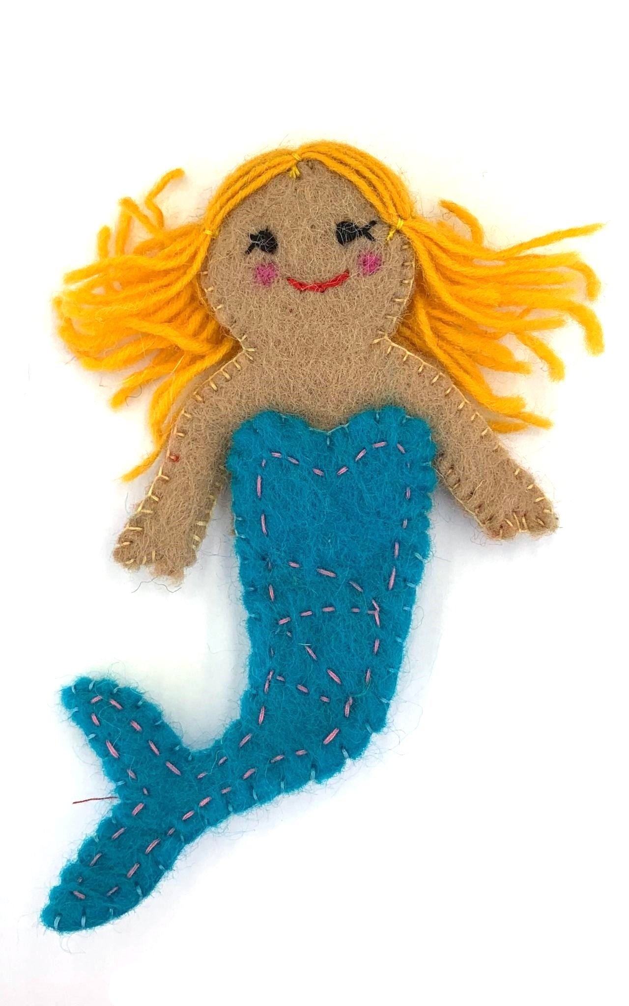 Surya Australia Ethical Wool Felt Finger Puppets made in Nepal - Blue Mermaid
