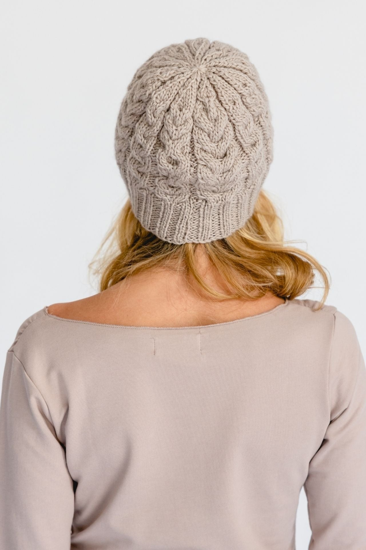 Surya Australia Ethical Cable Knit Merino Wool Beanie from Nepal - Sand