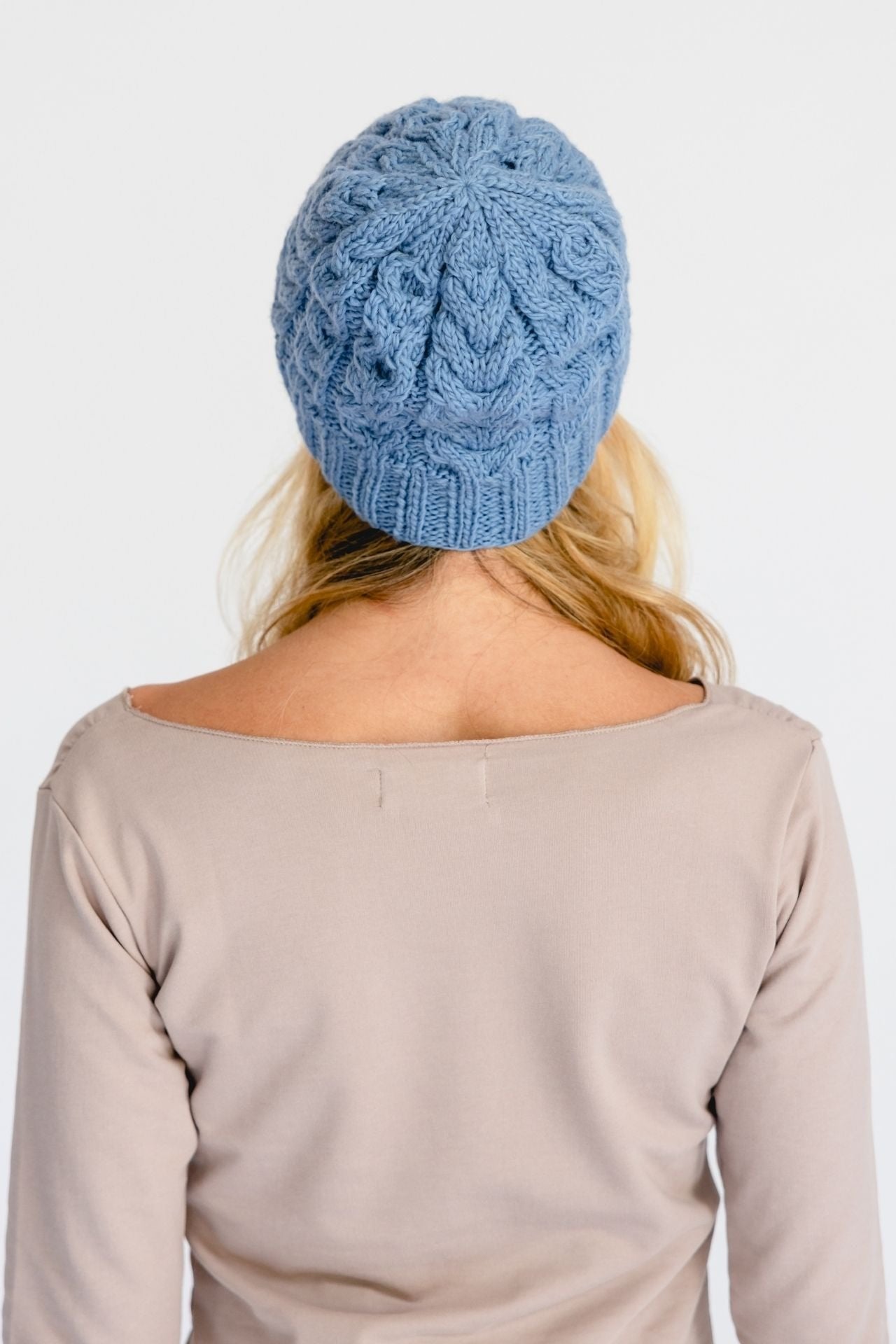 Surya Australia Ethical Cable Knit Merino Wool Beanie from Nepal - Light Blue