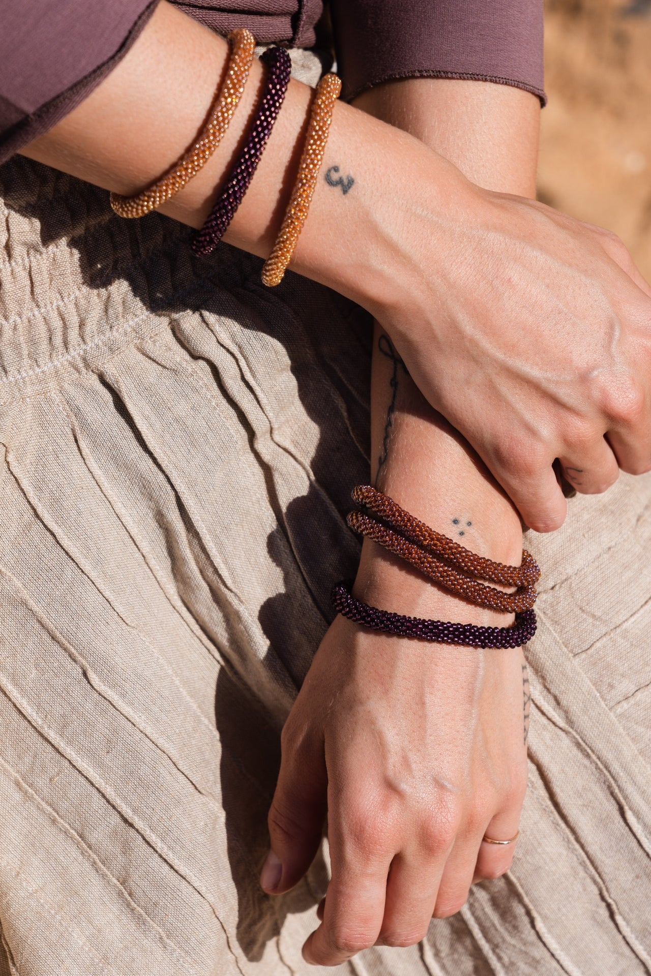 Surya Australia Ethical Roll-on Beaded Bracelet from Nepal - Gold