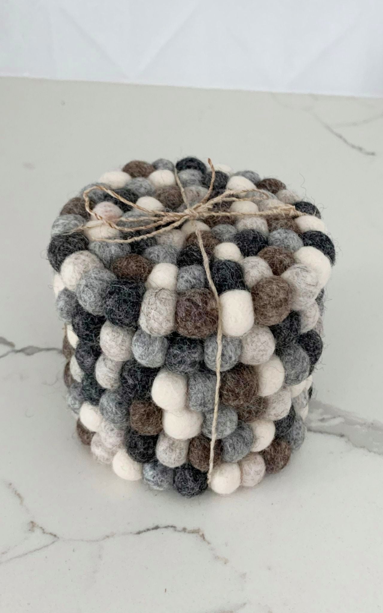 Surya Australia Fairtrade Felt Ball Coasters made in Nepal - neutrals