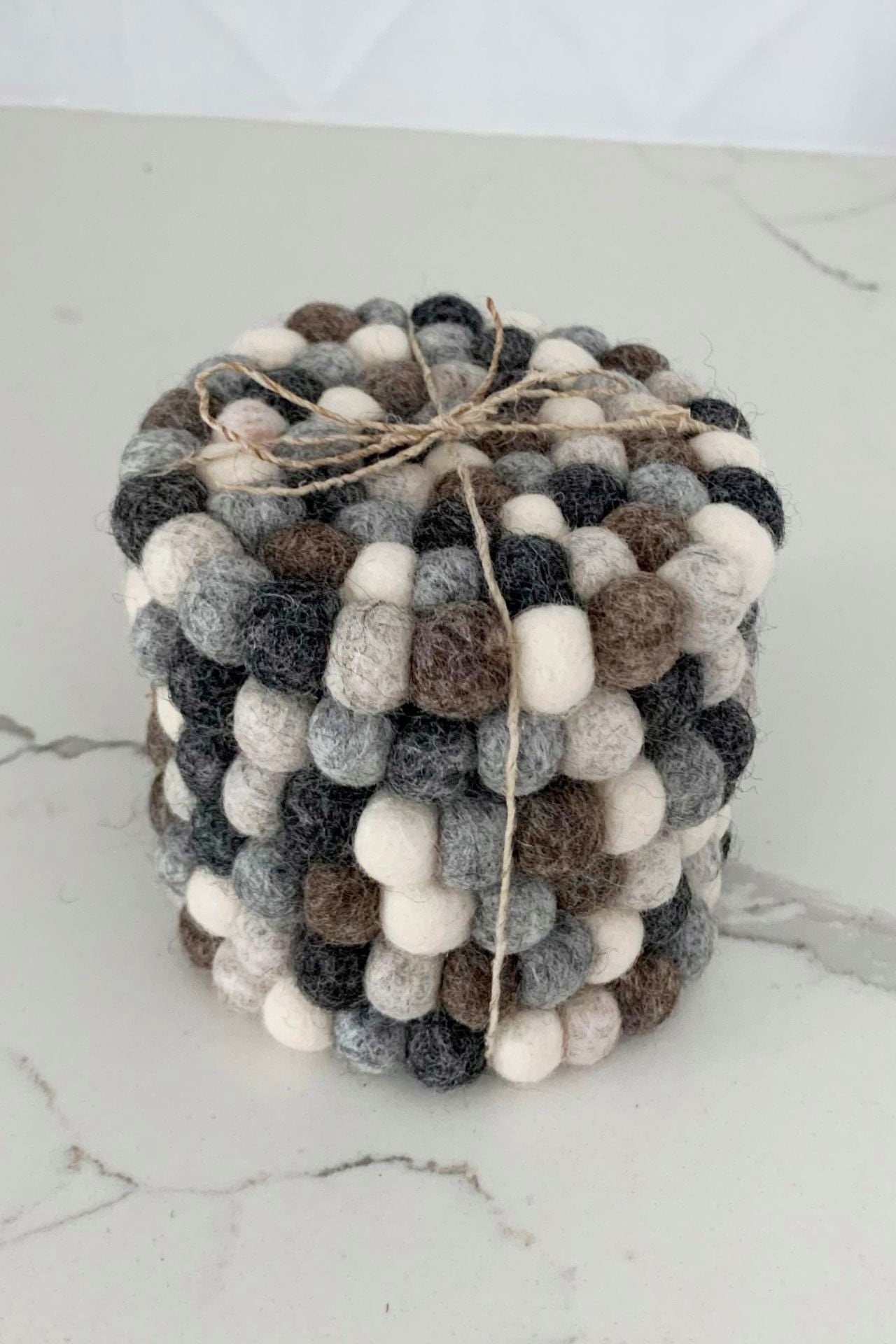 Surya Australia Fairtrade Felt Ball Coasters made in Nepal - neutrals