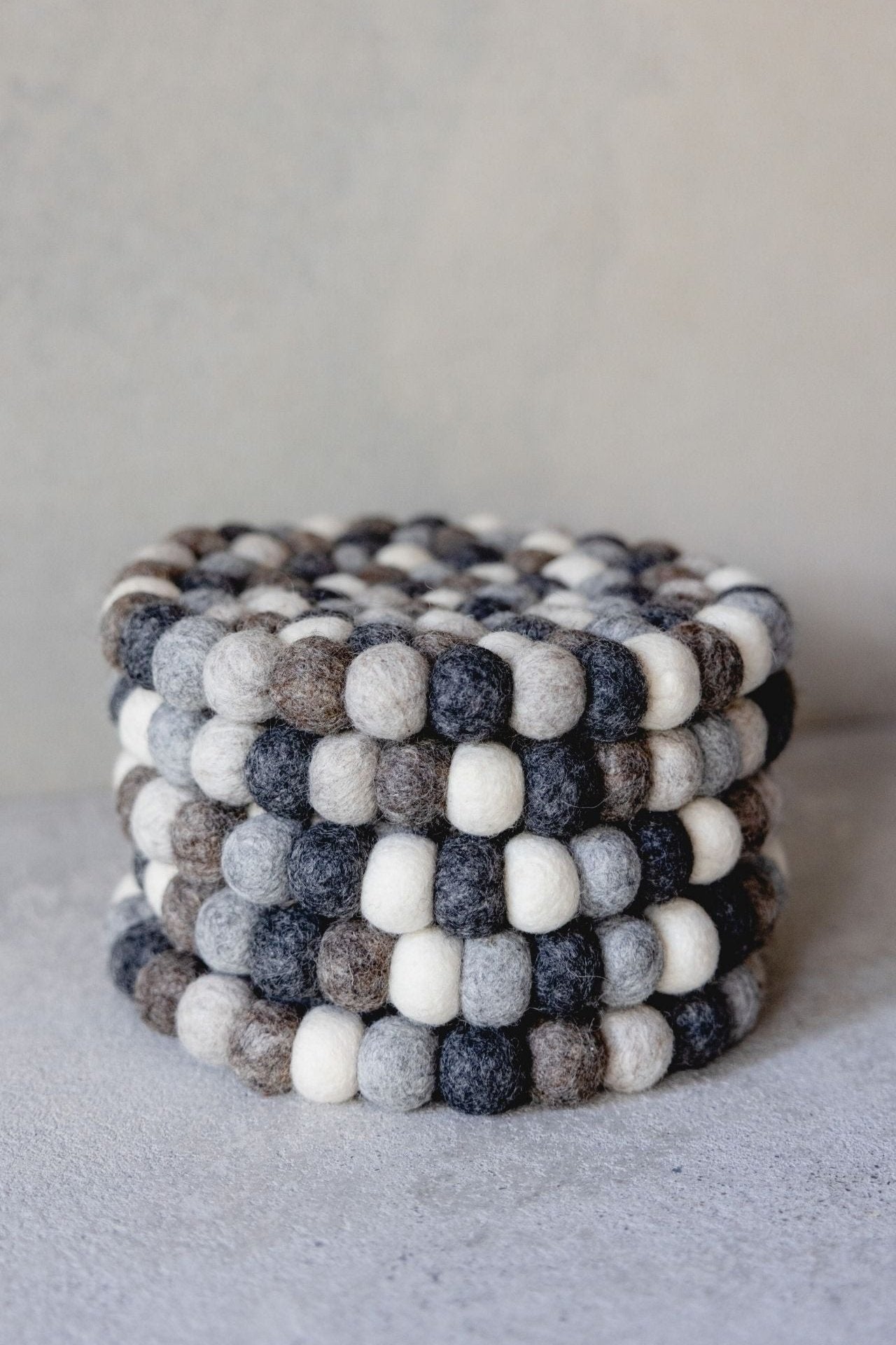 Surya Australia Felt Ball Coasters made in Nepal - neutrals