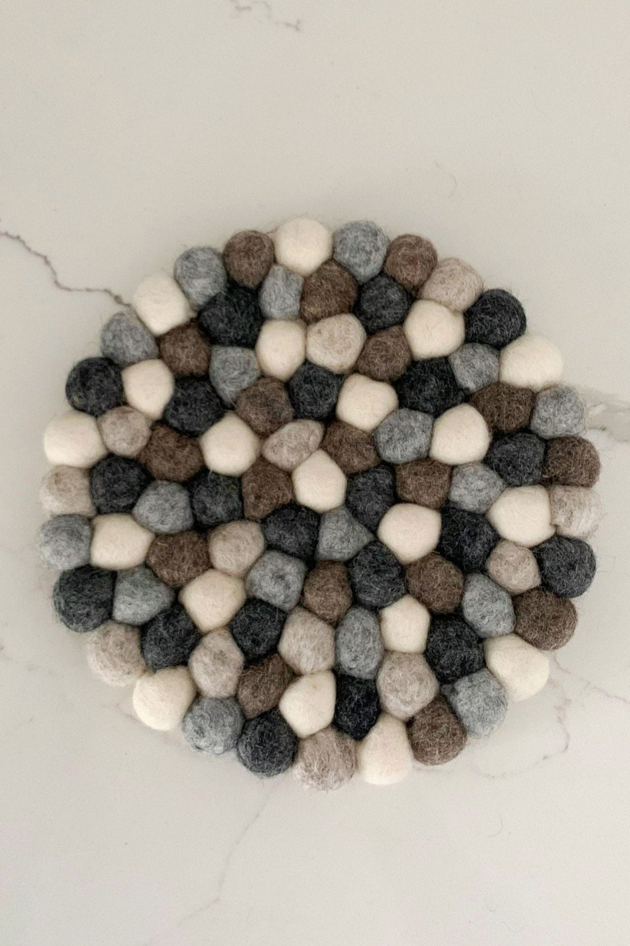 Surya Australia Ethical Felt Ball Coasters and Felt Ball Trivet Set from Nepal - neutral colour range