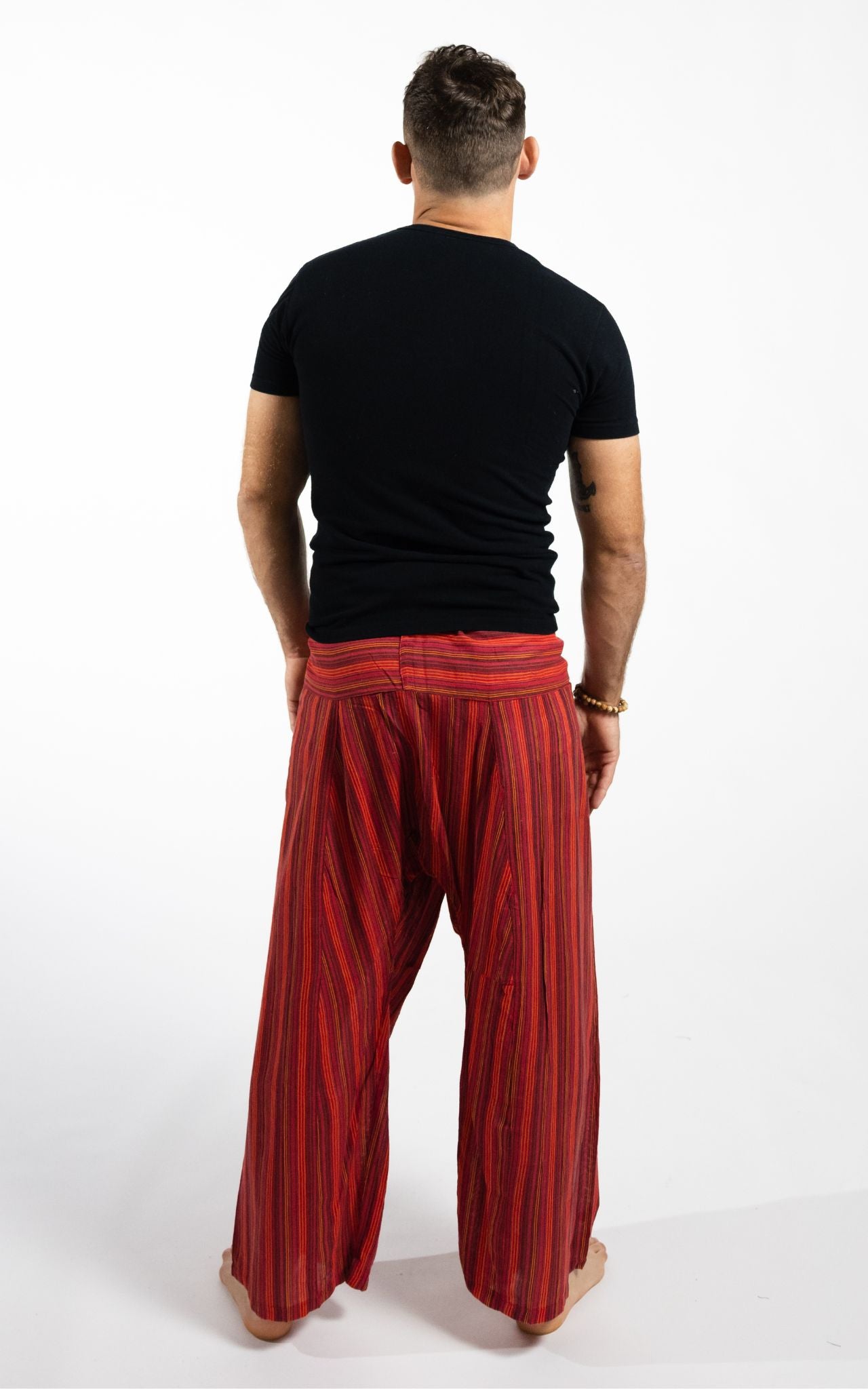 Surya Australia Cotton Thai Fisherman Pants from Nepal (Striped Cotton) - Red