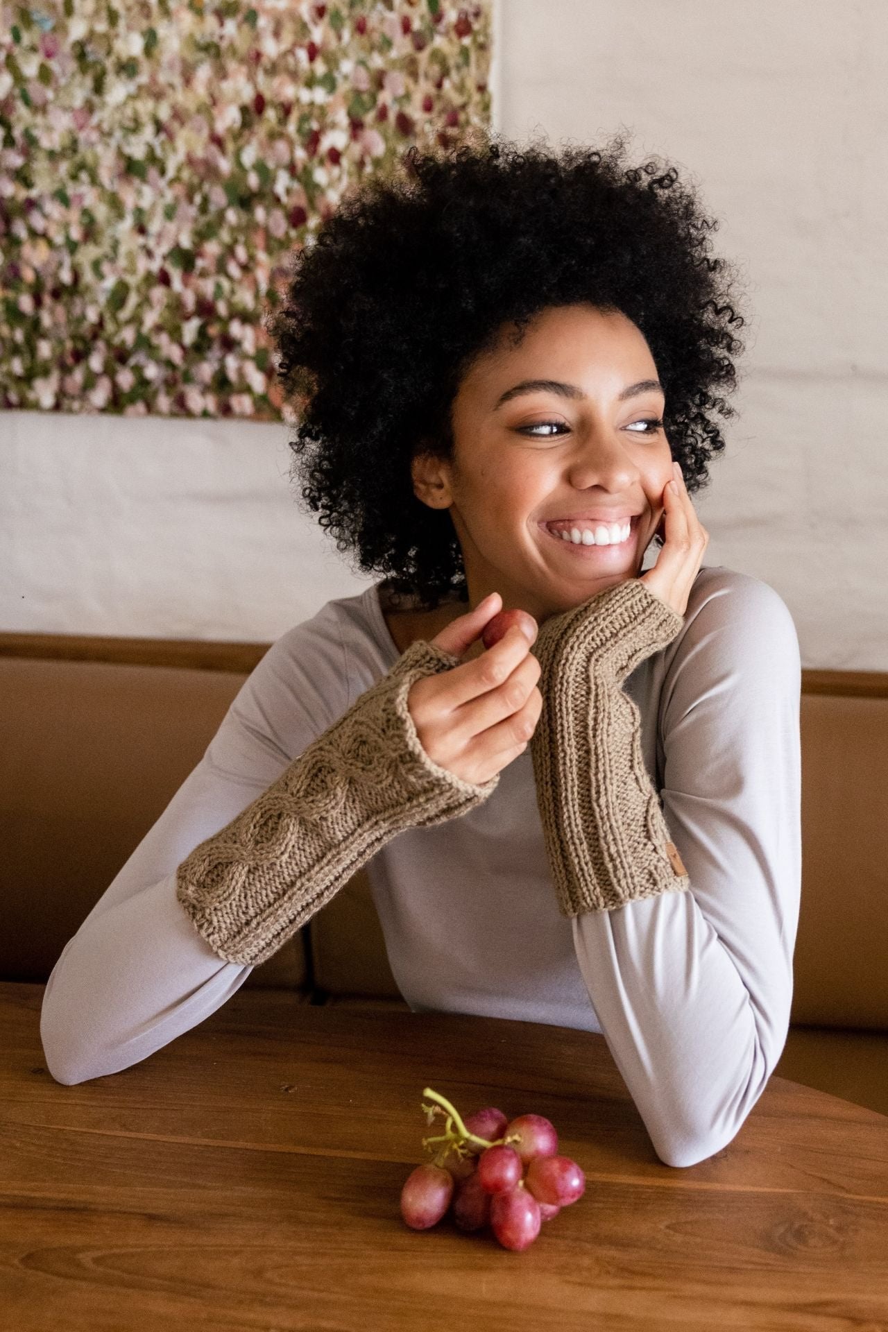 Surya Australia Ethical Merino Wool Arm Warmers made in Nepal - Taupe