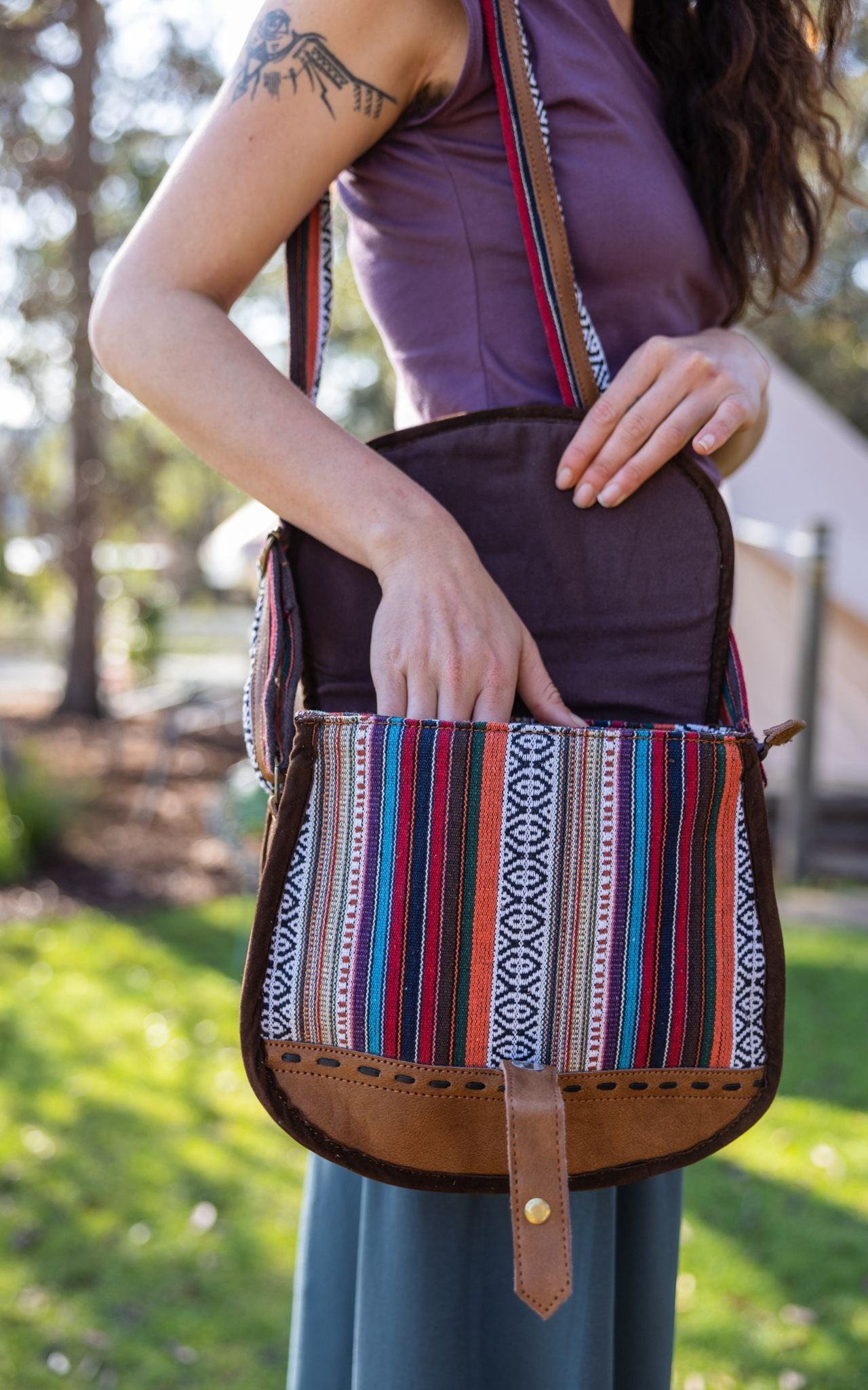 Surya Australia Buffalo Leather & Cotton Bag made in Nepal - Morlaix