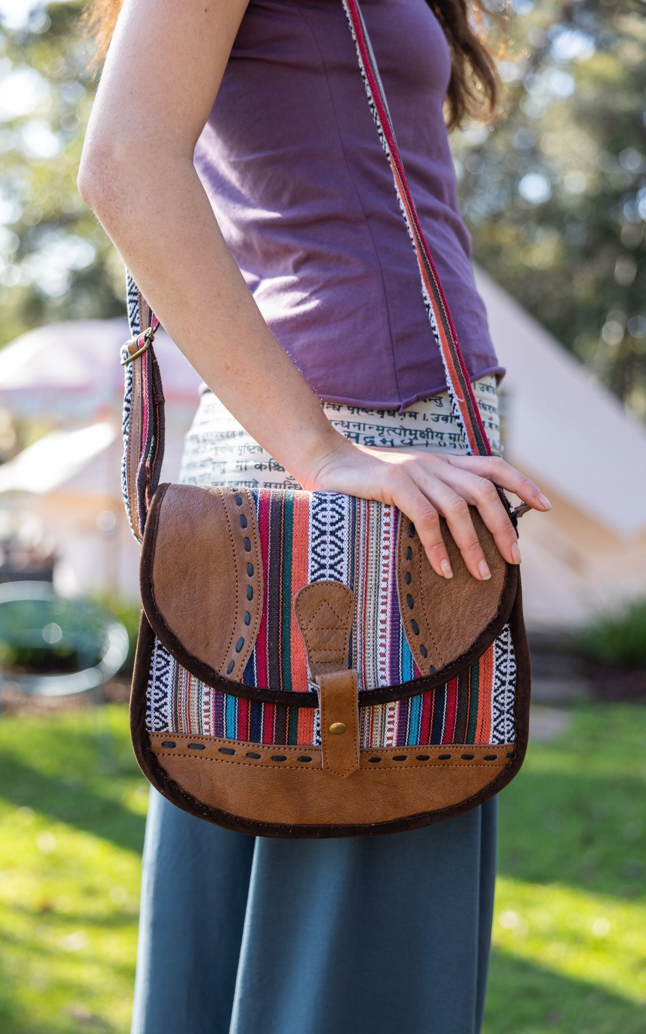 Surya Australia Buffalo Leather & Cotton Bag made in Nepal - Morlaix