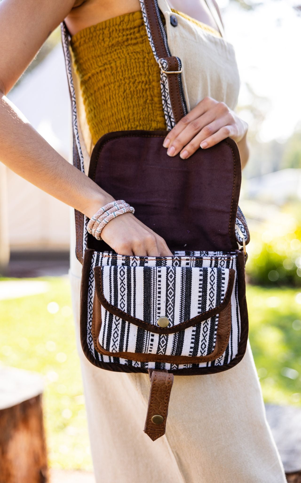 Surya Australia Buffalo Leather & Cotton Bag from Nepal - Lorient