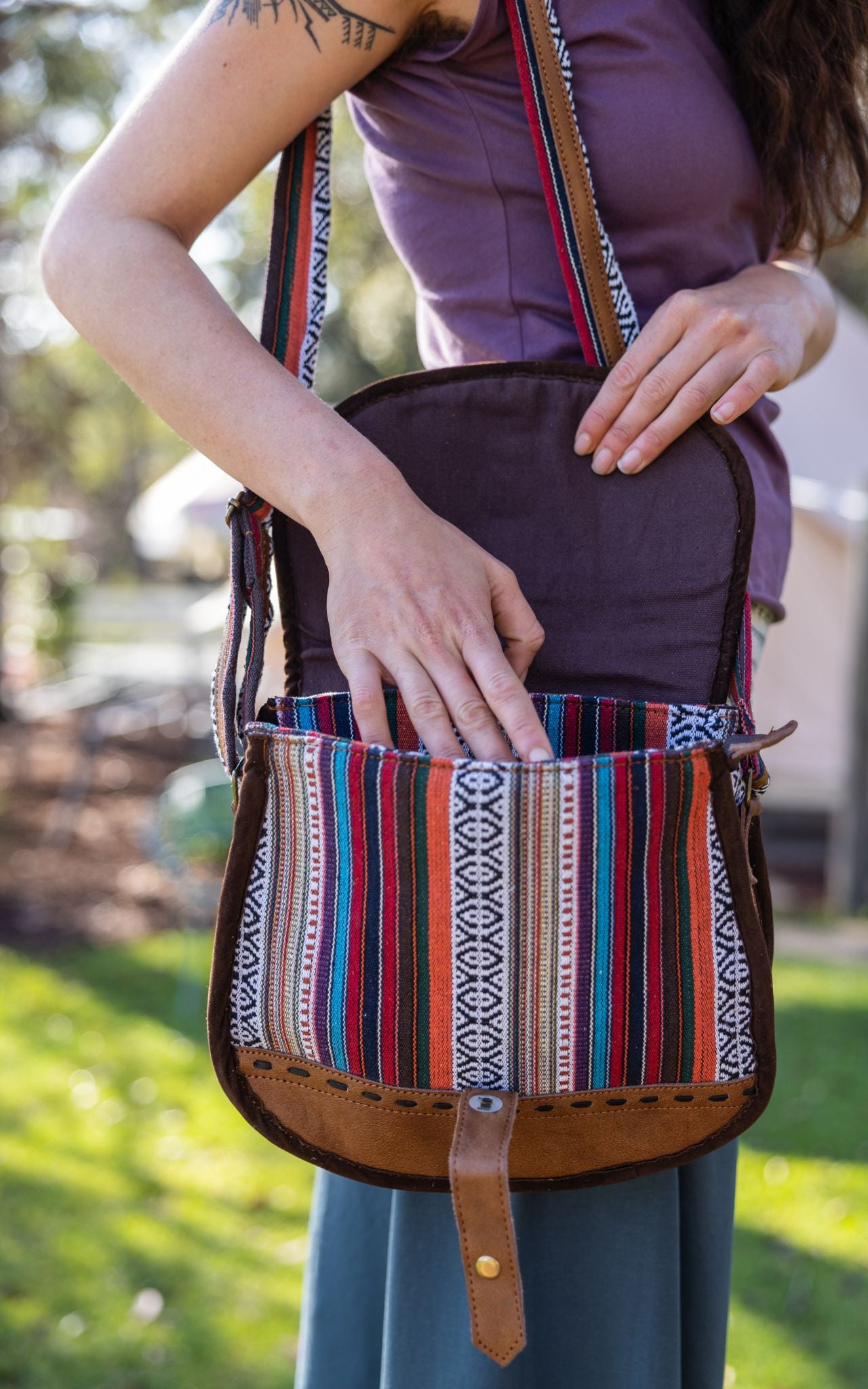 Surya Australia Buffalo Leather & Cotton Bag made in Nepal - Morlaix