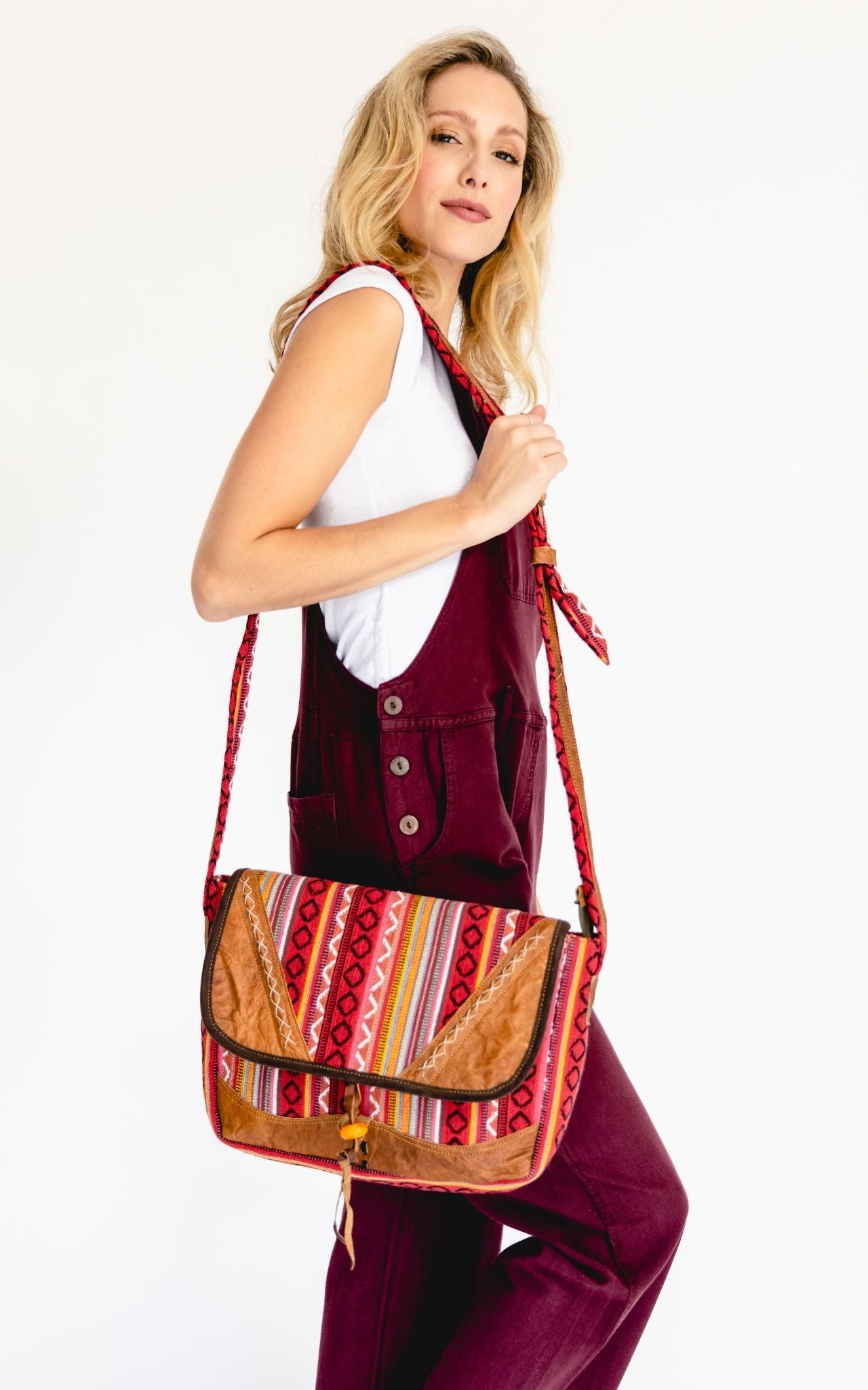 Surya Australia Buffalo Leather & Woven Cotton Bag - Landéda