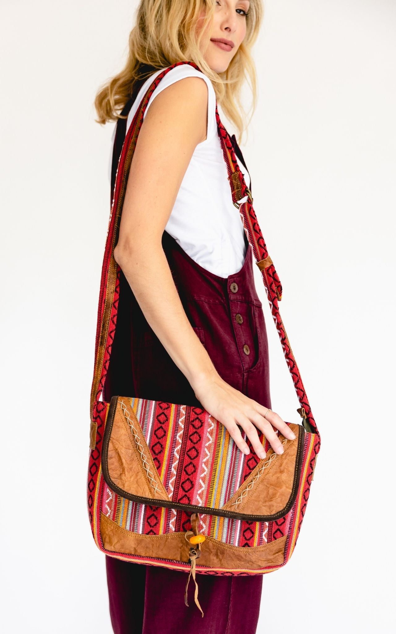 Surya Australia Buffalo Leather & Woven Cotton Bag - Landéda