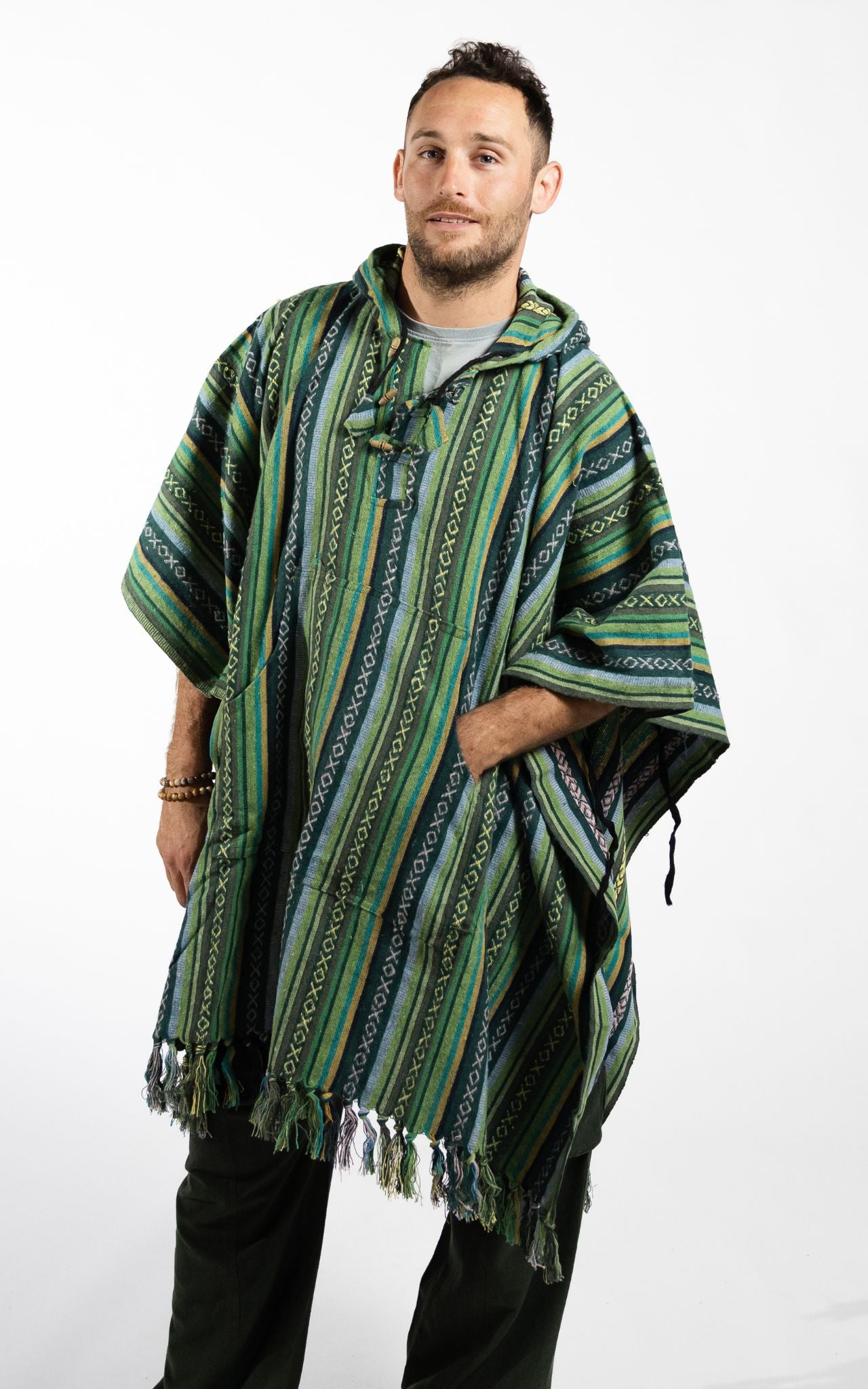 Surya Thick, Heavy Cotton Festival Poncho made in Nepal - Green