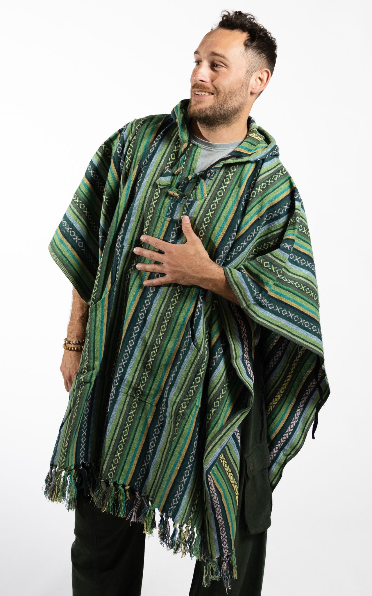 Surya Thick, Heavy Cotton Festival Poncho made in Nepal - Green