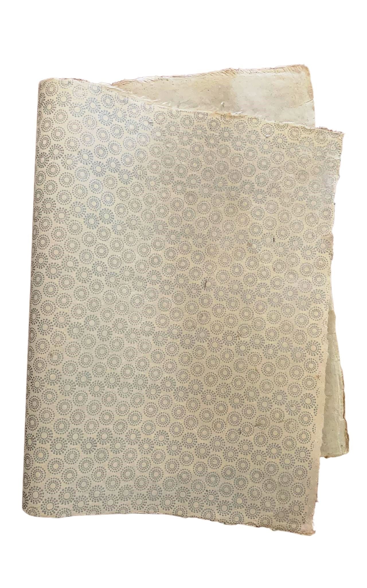 Surya Australia Fairtrade Treeless Lokta paper Sheets from Nepal - white circles with silver printing