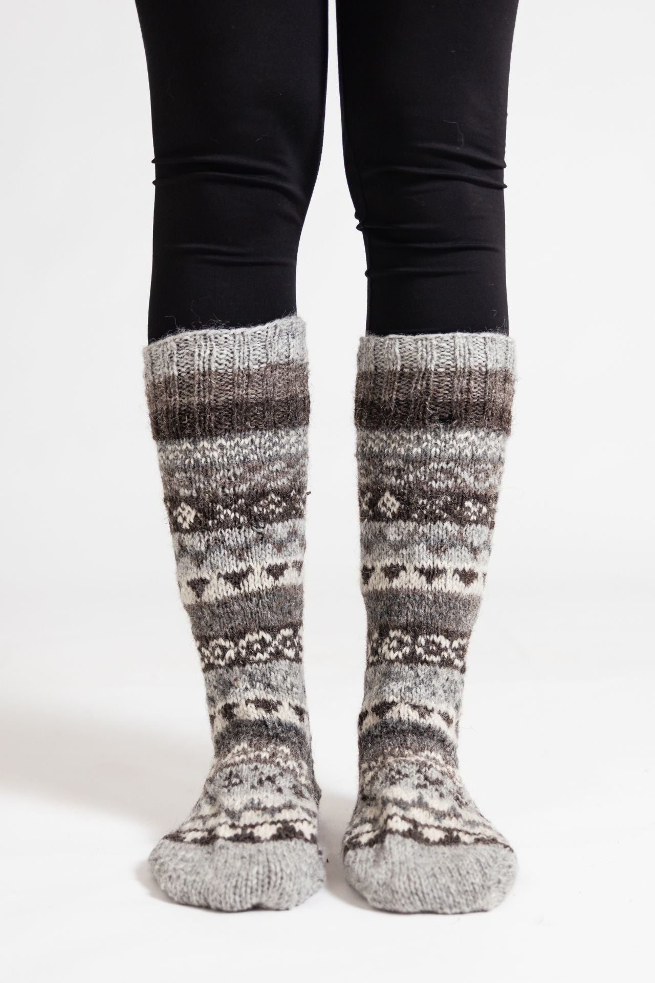 Surya Australia Wool Socks hand knitted in Nepal - Grey