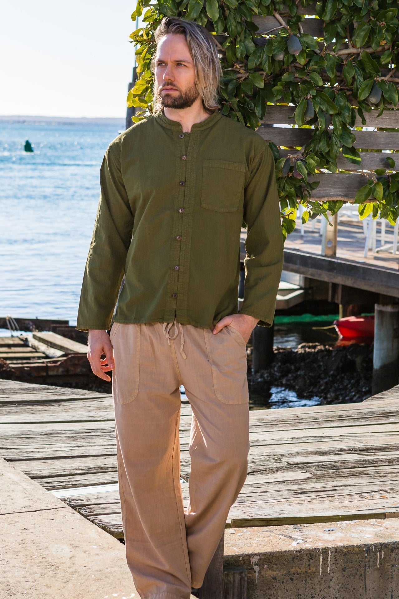 Surya Long Sleeve Cotton 'Diego' Shirt - on location in Huskisson, Jervis Bay