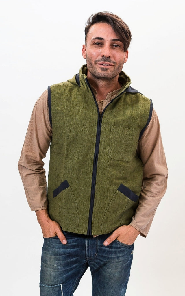 Surya Australia Thick Cotton Vest with Hood - Green #colour_green