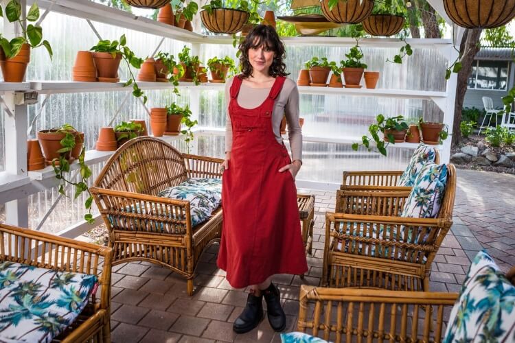 Andrea dungaree dress with hip pockets