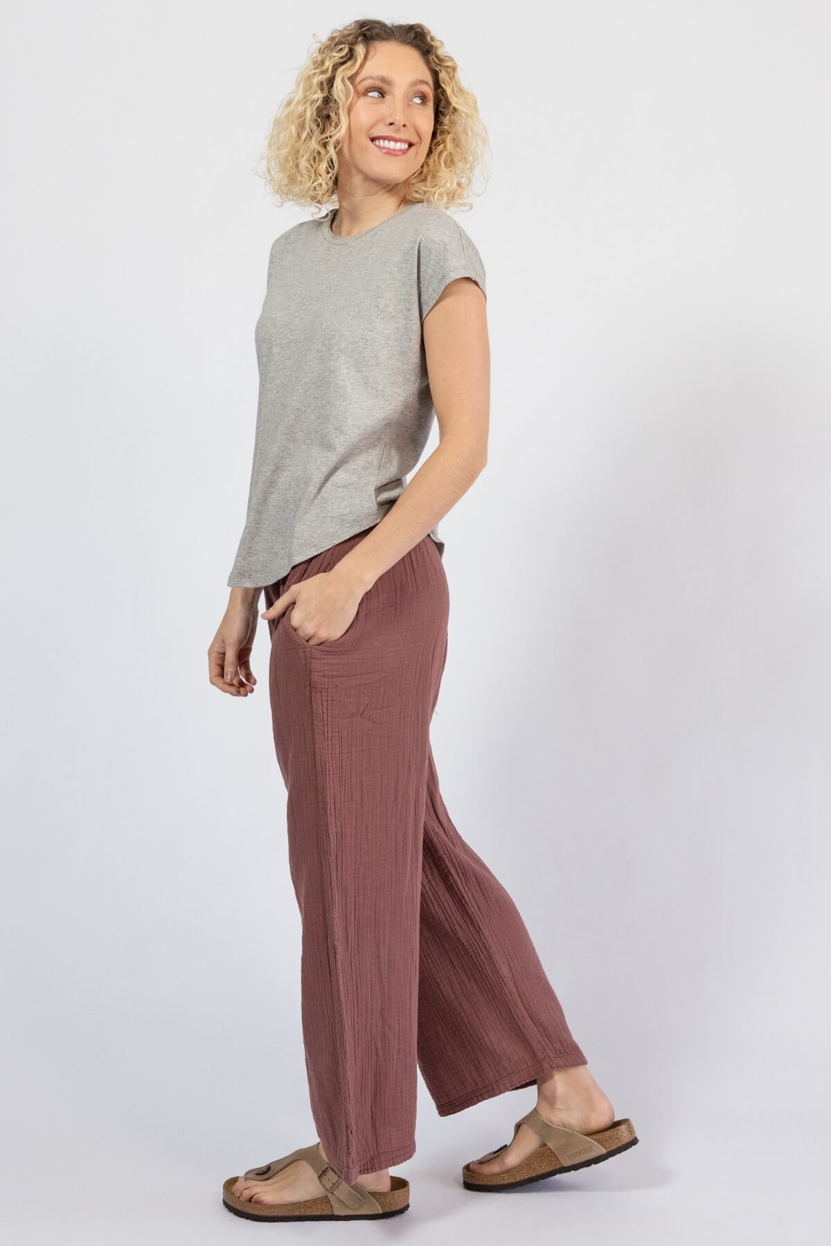 Everyday Lightweight Cotton Pants for Women - left side view