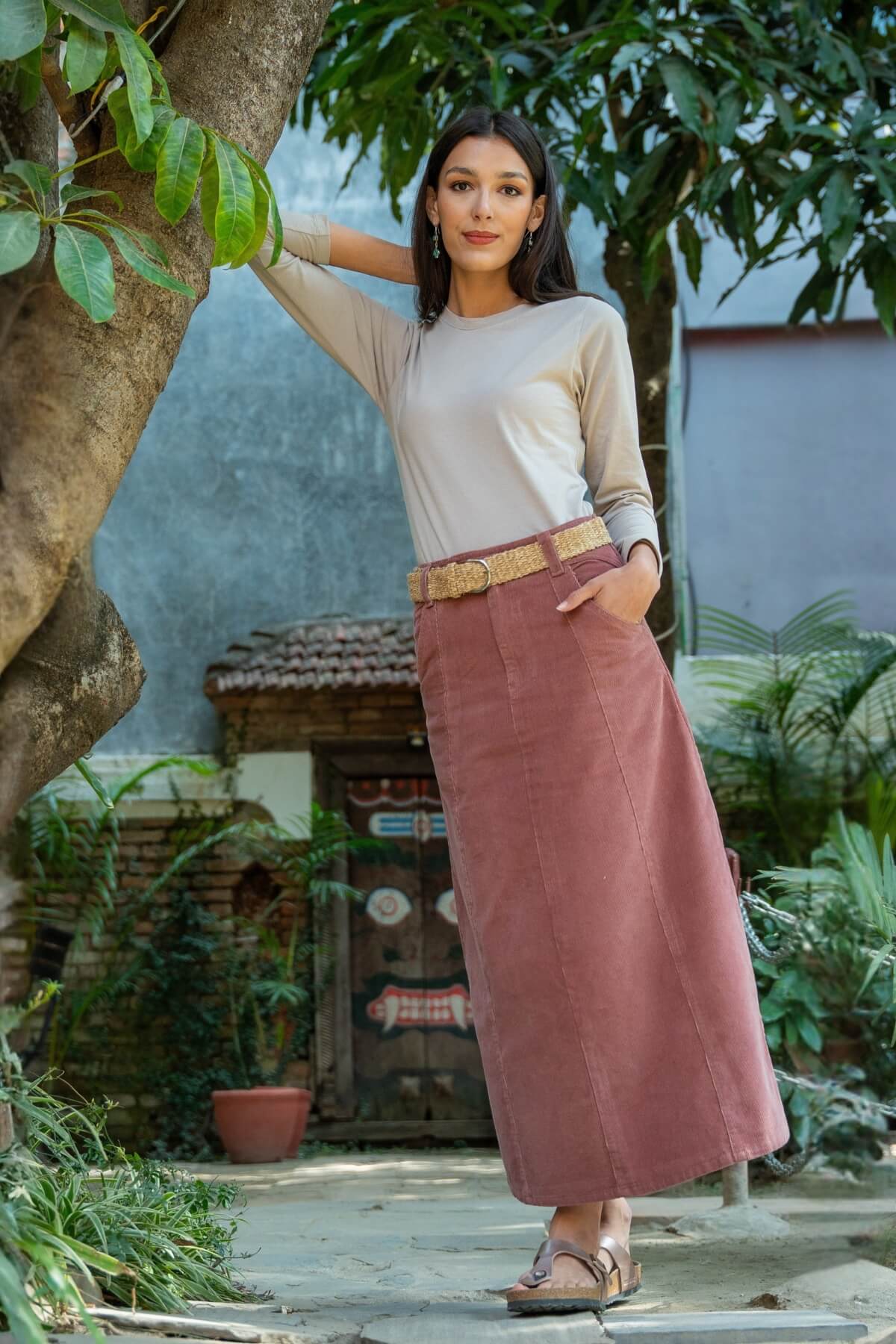 Surya Ethical Cotton Corduroy Maxi Skirts for Women