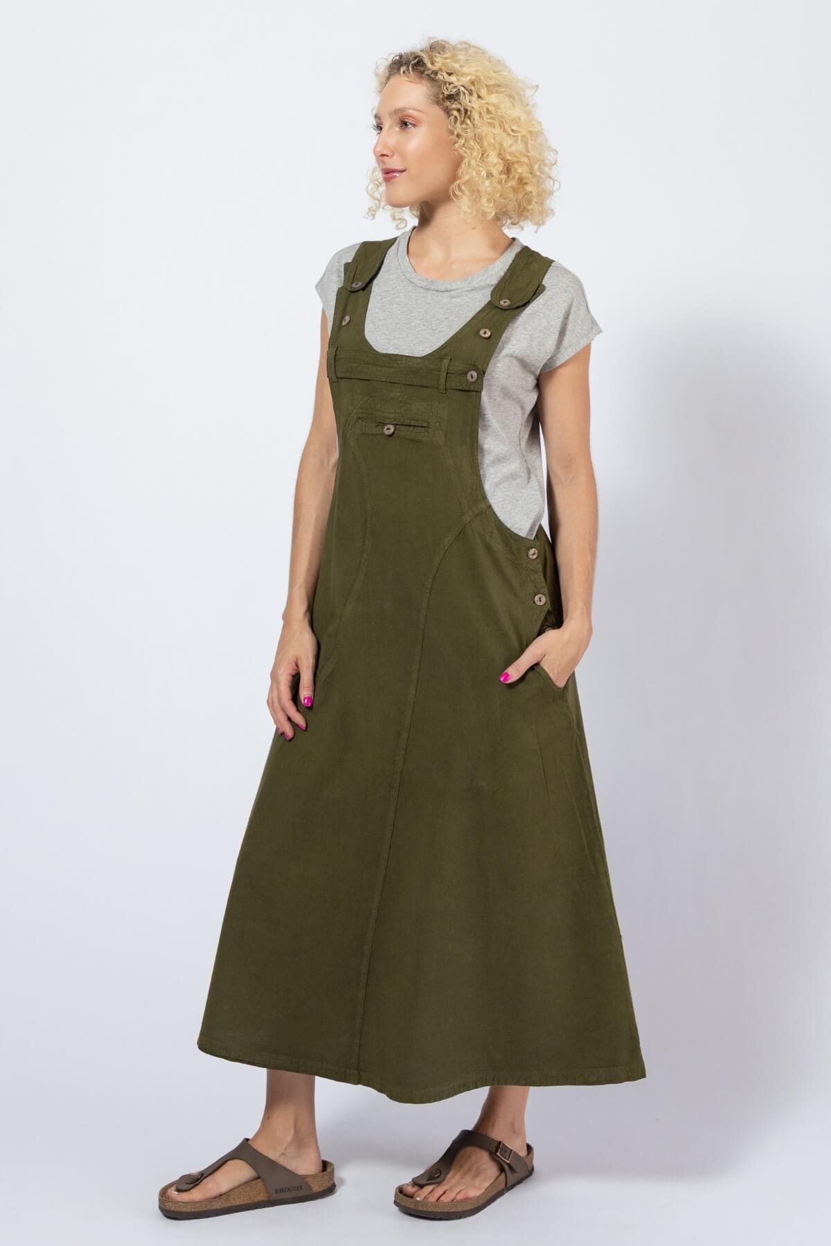 Cotton Dungaree Dress for Women - adjustable length dress