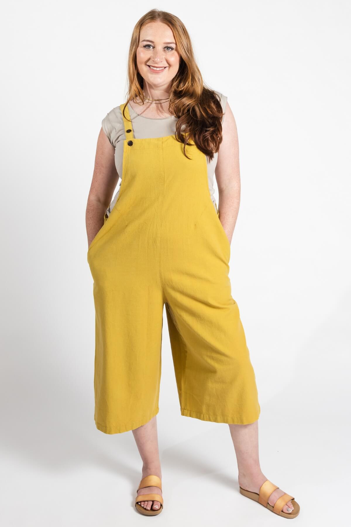 Surya Ethical Cotton Baggy Overalls for Women - Mustard