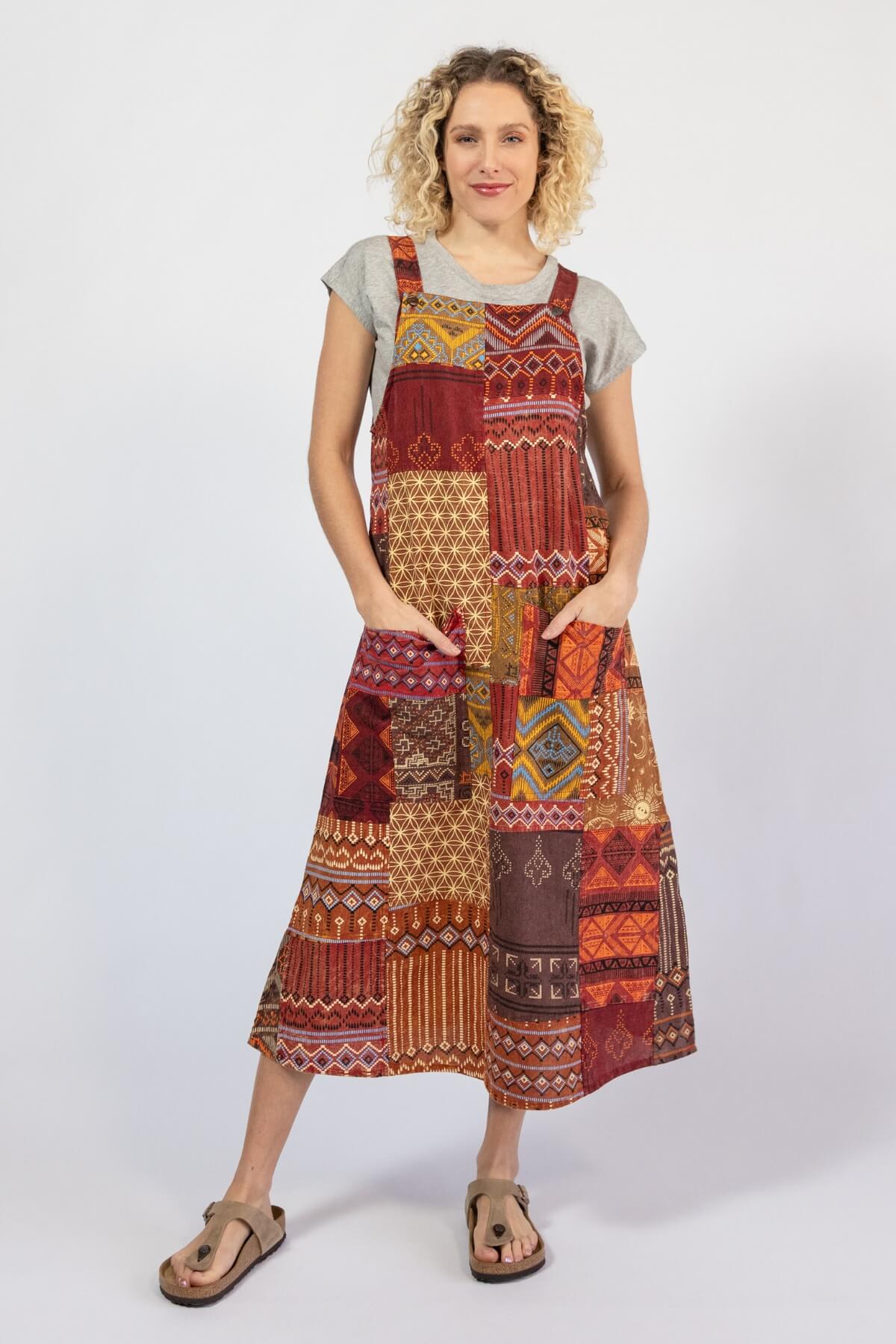 Surya Cotton Patchwork Pinafore - Sunset Red