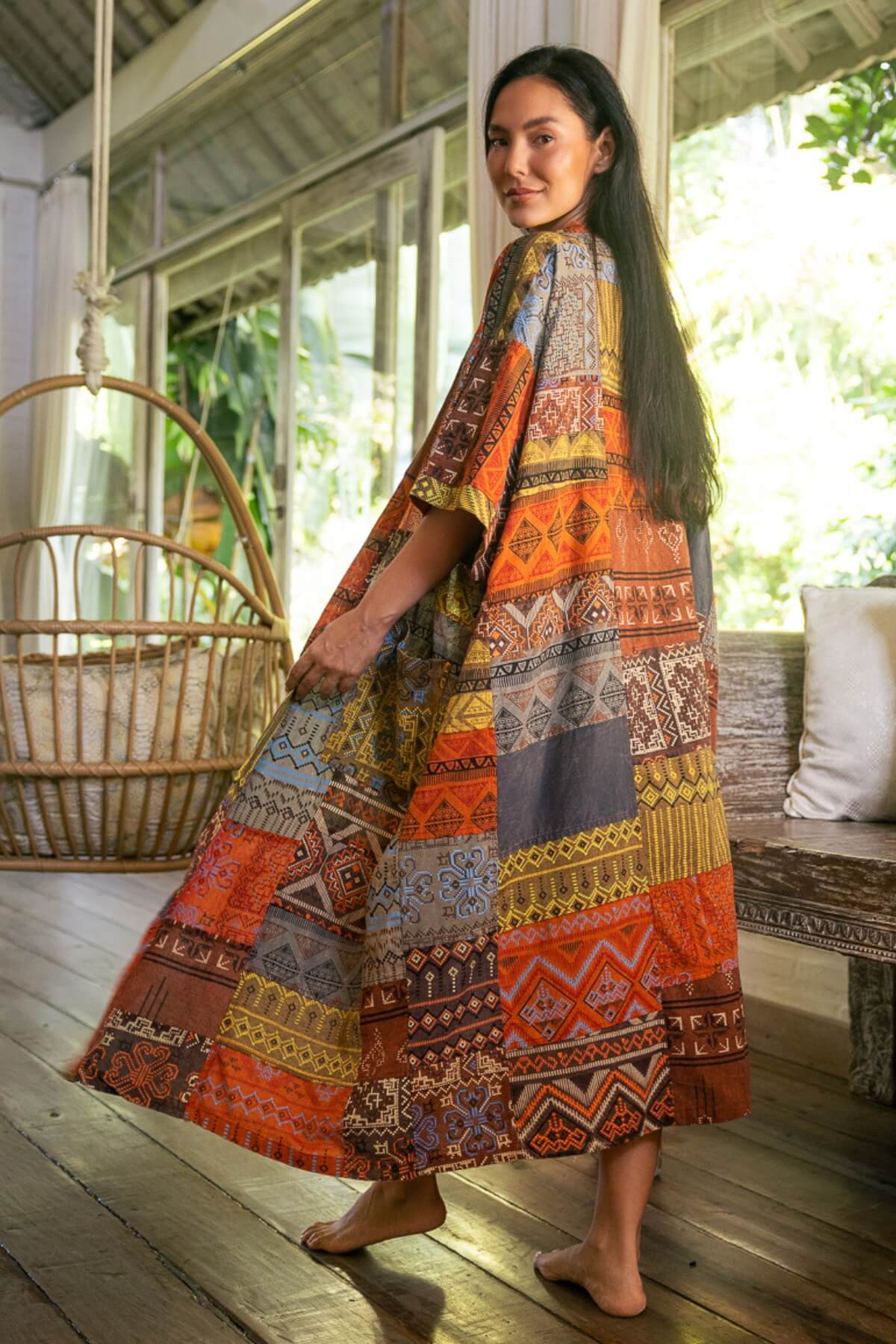 Surya Cotton Patchwork Long Jacket - on location in Bali