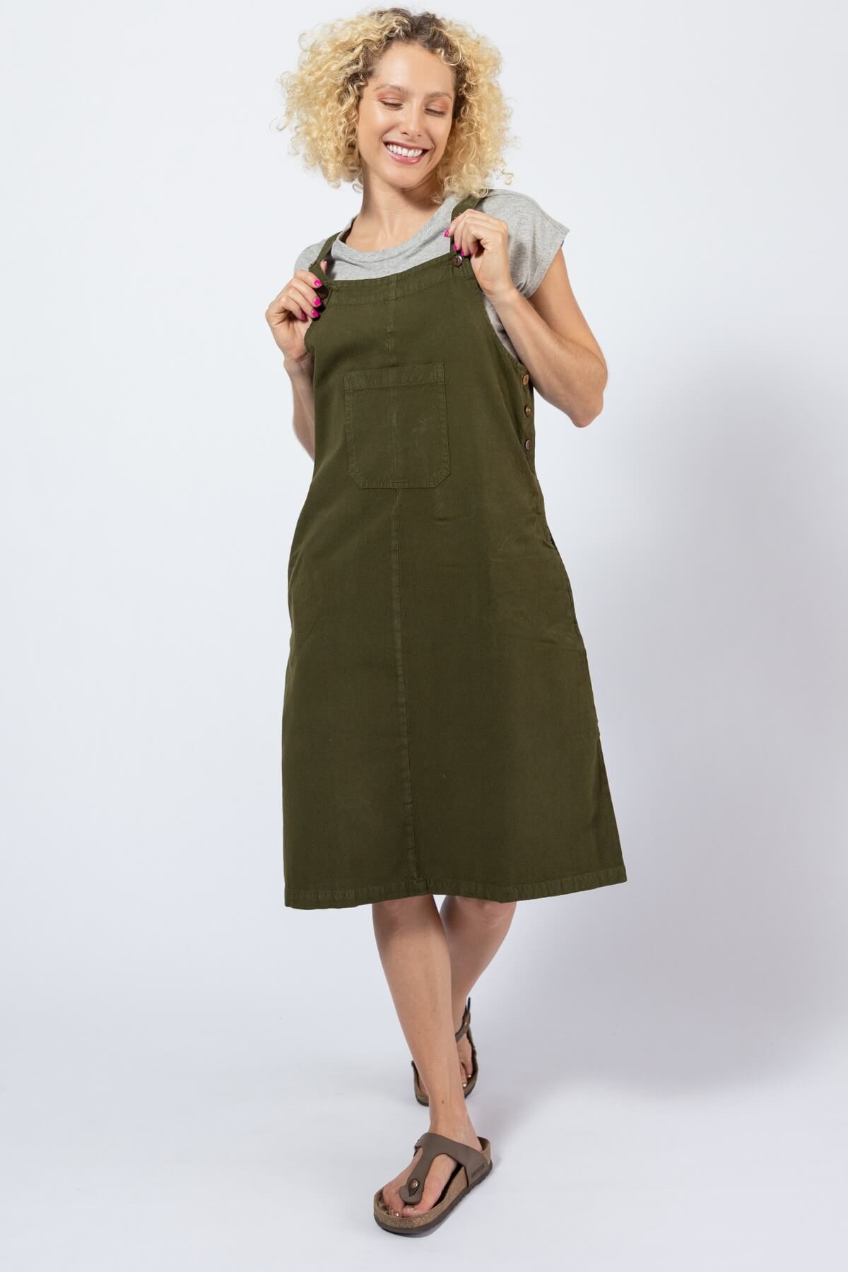 Relaxed Fit Cotton Pinafore for Women - adjustable length dress
