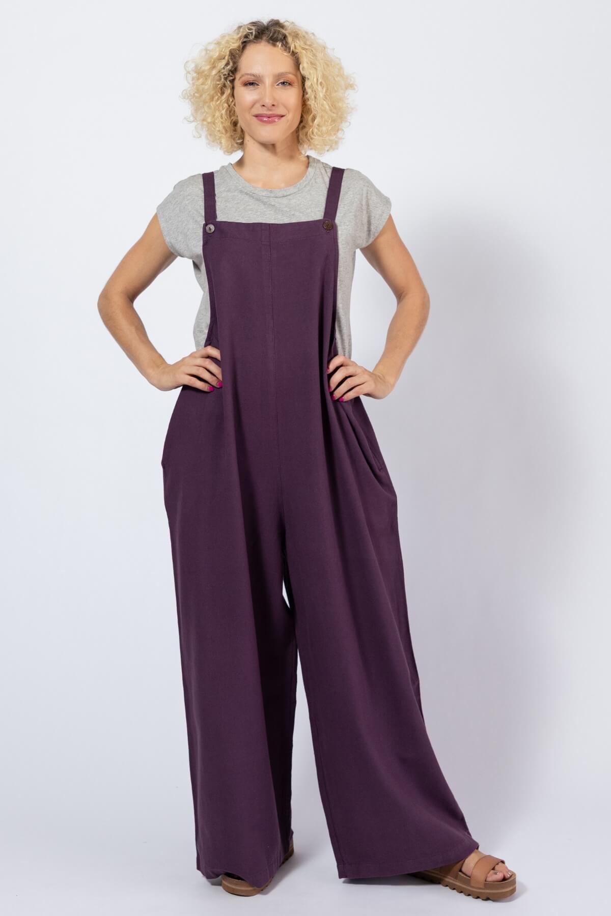 Surya Cotton Full Length Overalls for Women - Wine