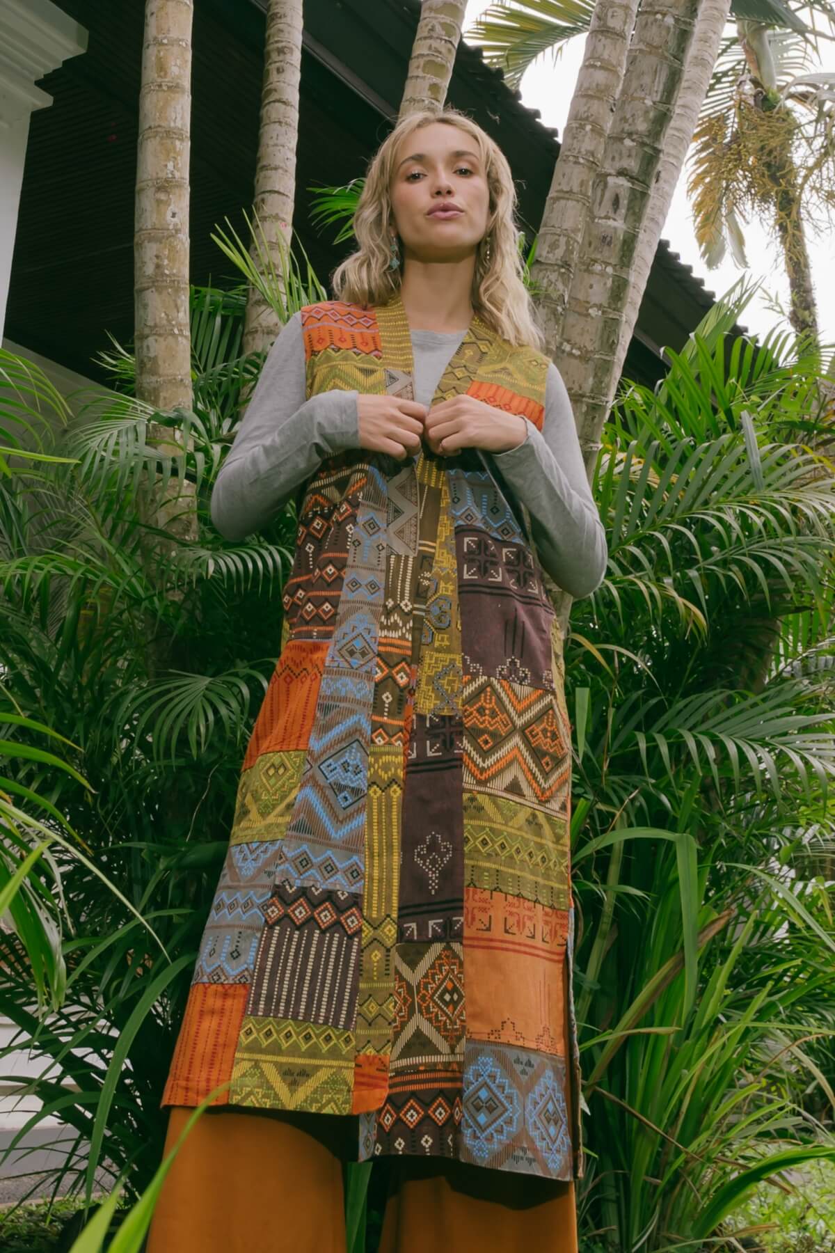 Cotton Sleeveless Patch Jacket for Women - on location in Bali