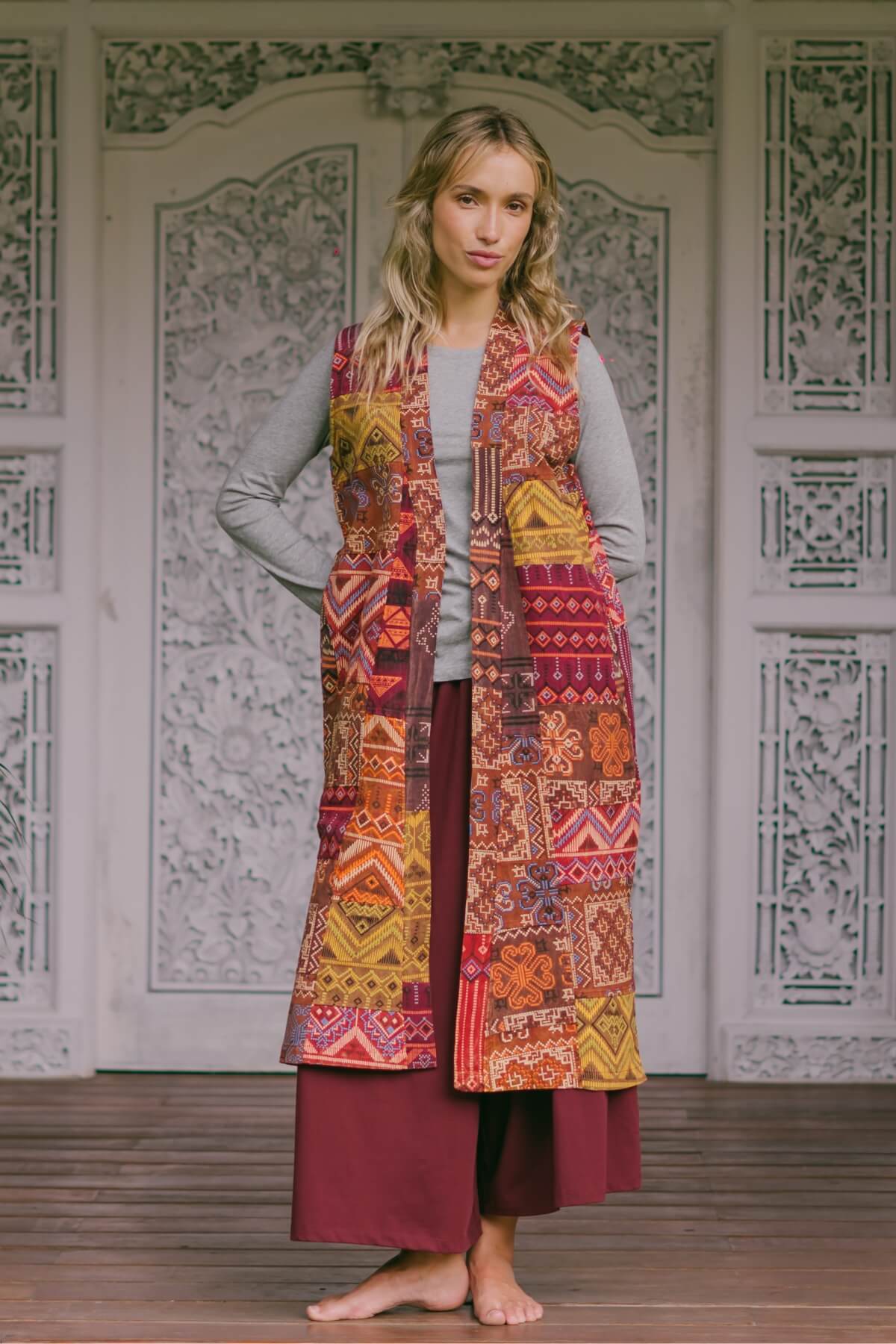 Surya Cotton Patchwork Sleeveless Jacket for Women - ethically made in Nepal