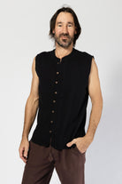 Cotton Sleeveless Tops for Men - full length coconut buttons