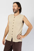 Cotton Sleeveless Top for Men - full length coconut buttons
