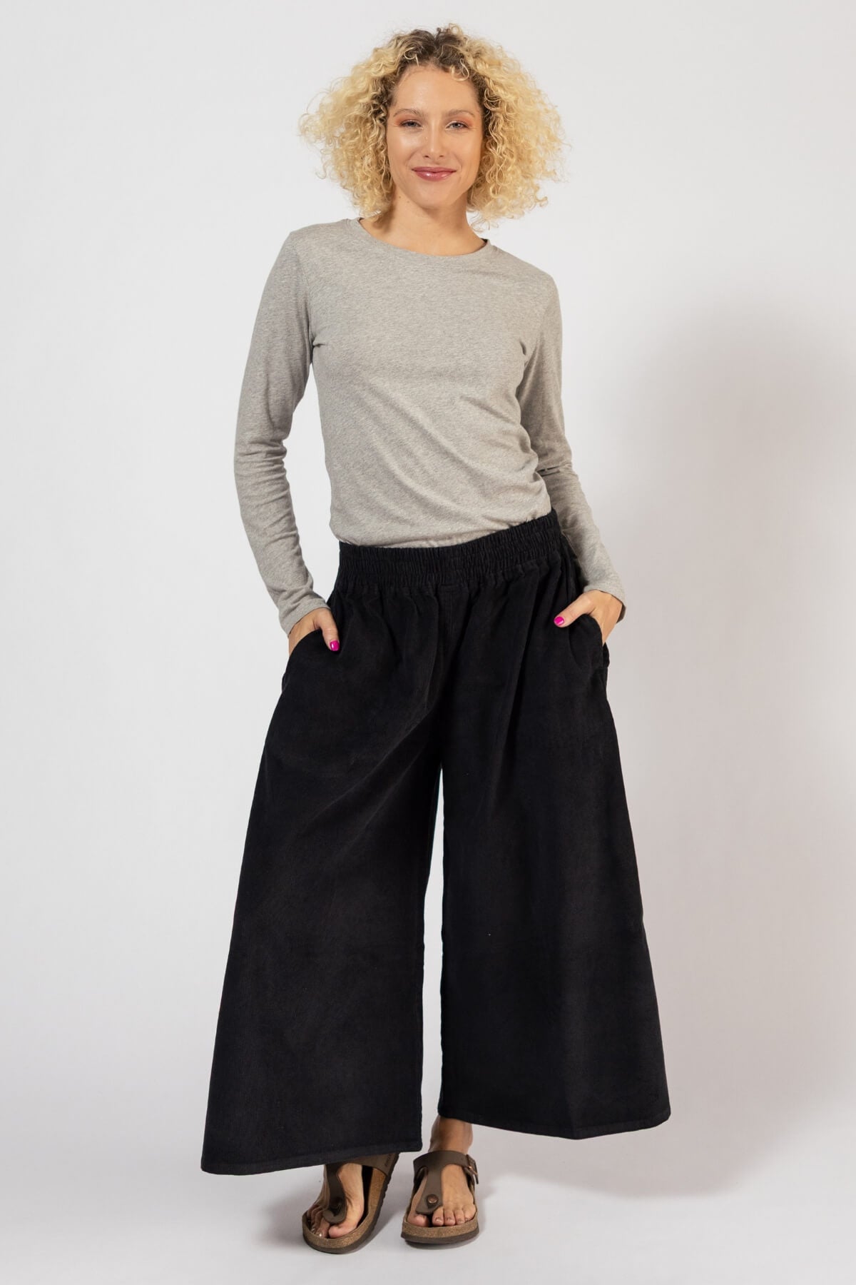 Surya Corduroy Palazzo Pants for Women - Black