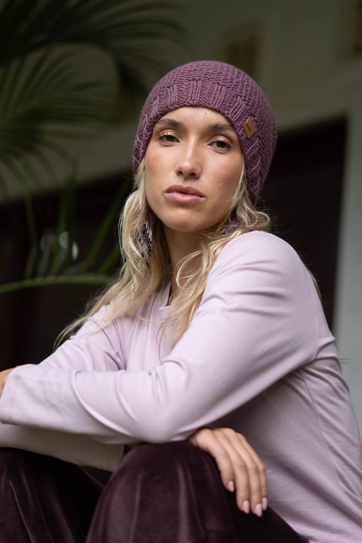 Merino Wool Oversized Beanies for Women - Dusty Mauve