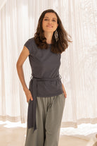 Organic Cotton Capped Sleeve Top for Women - on location in Bali